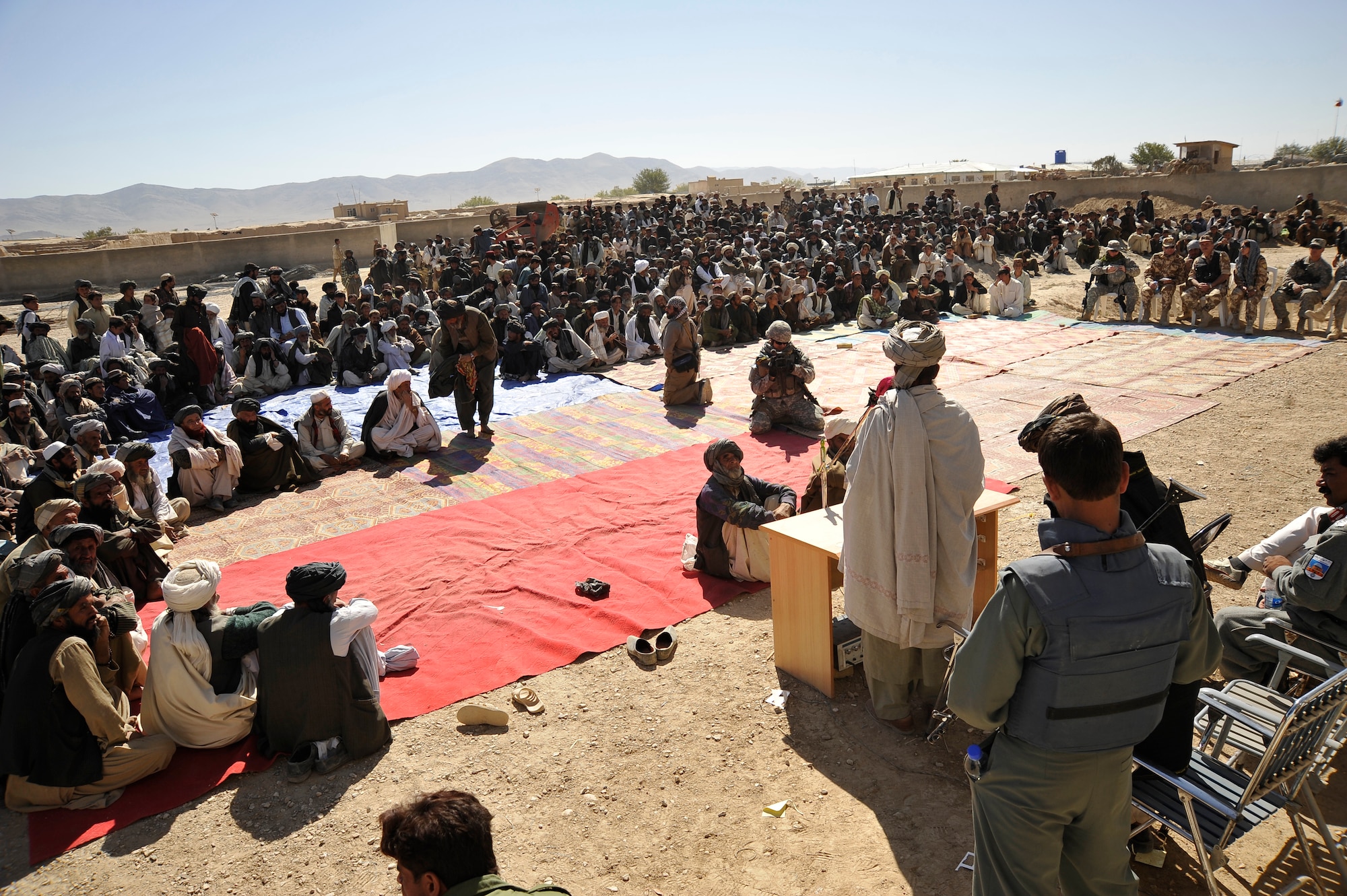 In Shajoy, U.S. military members, civilian agencies, Afghan officials and the people of Zabul province attend the ground breaking ceremony for the first high school for females Oct. 22, 2009.  (U.S. Air Force photo/Staff Sgt. Angelita Lawrence)
