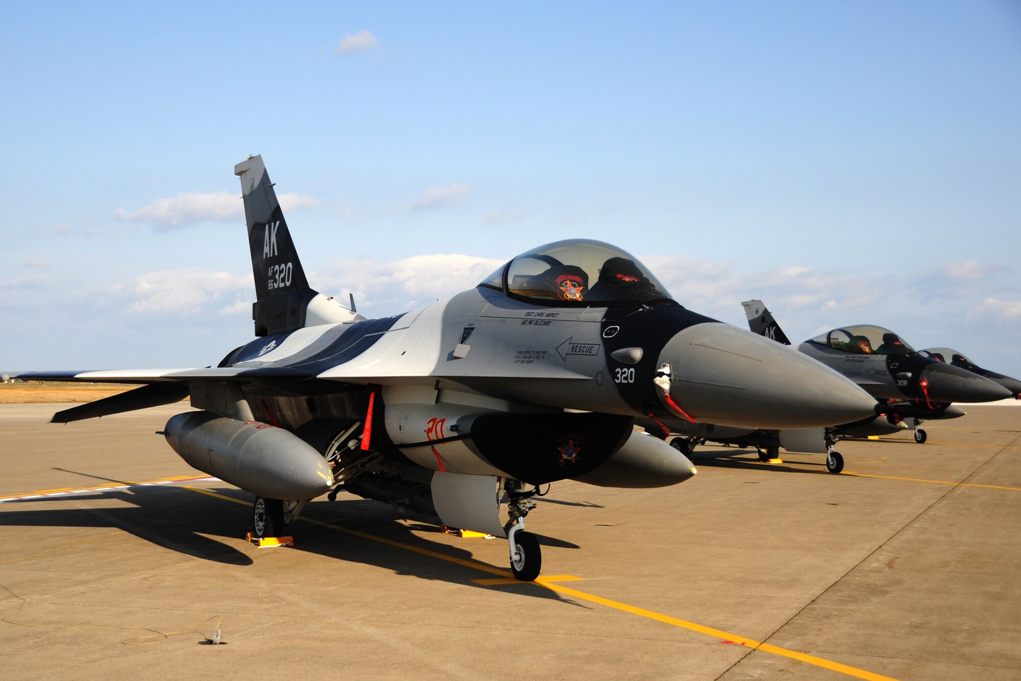 MISAWA AIR BASE, Japan – An 18th Aggressor Squadron F-16 Fighting Falcon based out of Eielson Air Base, Alaska, is parked on the Misawa Air Base flightline Oct. 27. Aggressor forces arrived here to act as opposing forces, using enemy tactics, techniques and procedures to give a realistic combat simulation. (U.S. Air Force photo/Senior Airman Jamal D. Sutter)