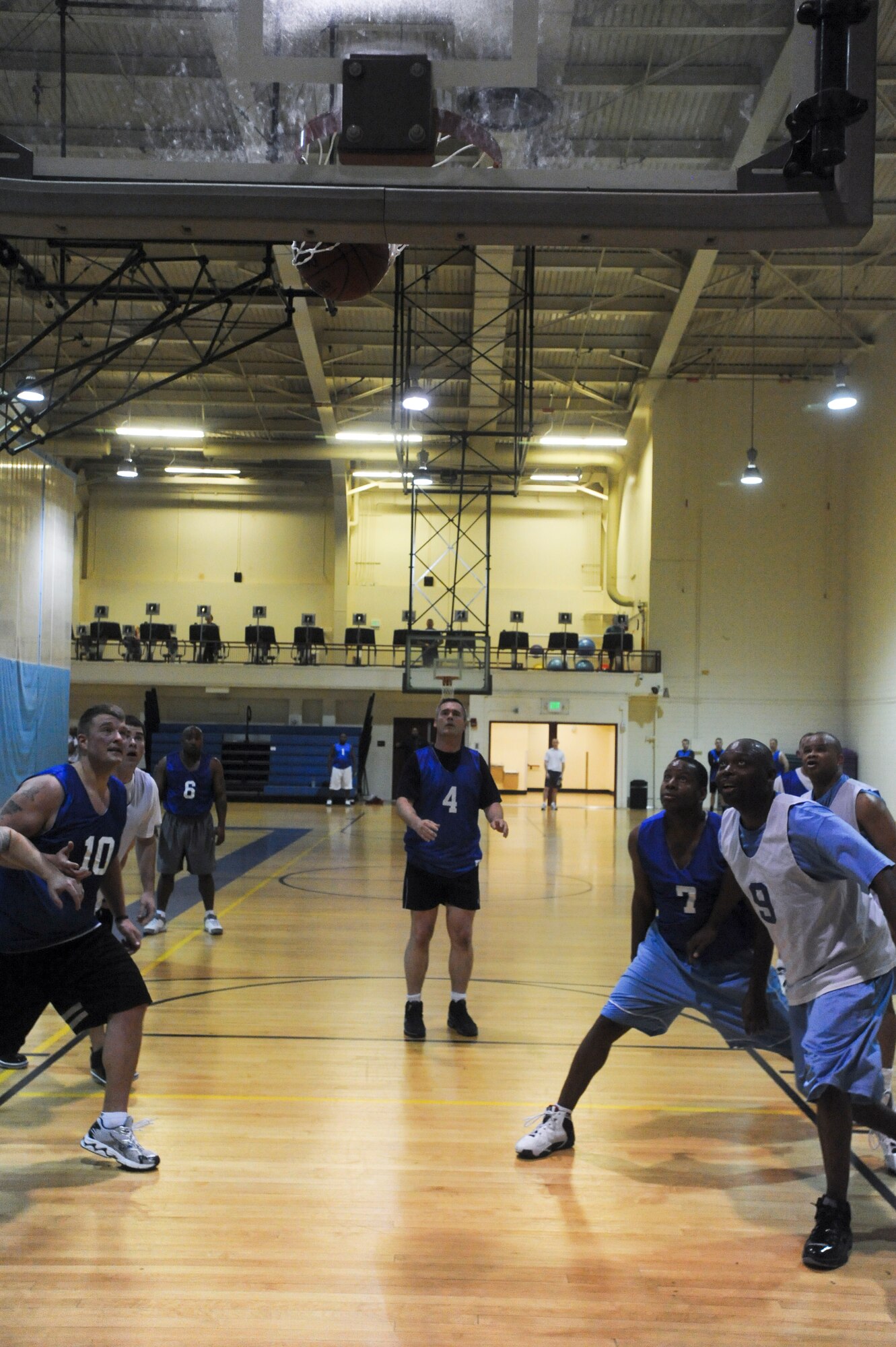 ELMENDORF AIR FORCE BASE, Alaska -- A player from the 3rd Force Support Squadron makes the game tying free throw at the end of the second half driving the game into overtime. The close game was won in overtime by the 3rd Equipment Maintenance Squadron. (U.S. Air Force photo/ Airman Jack Sanders)