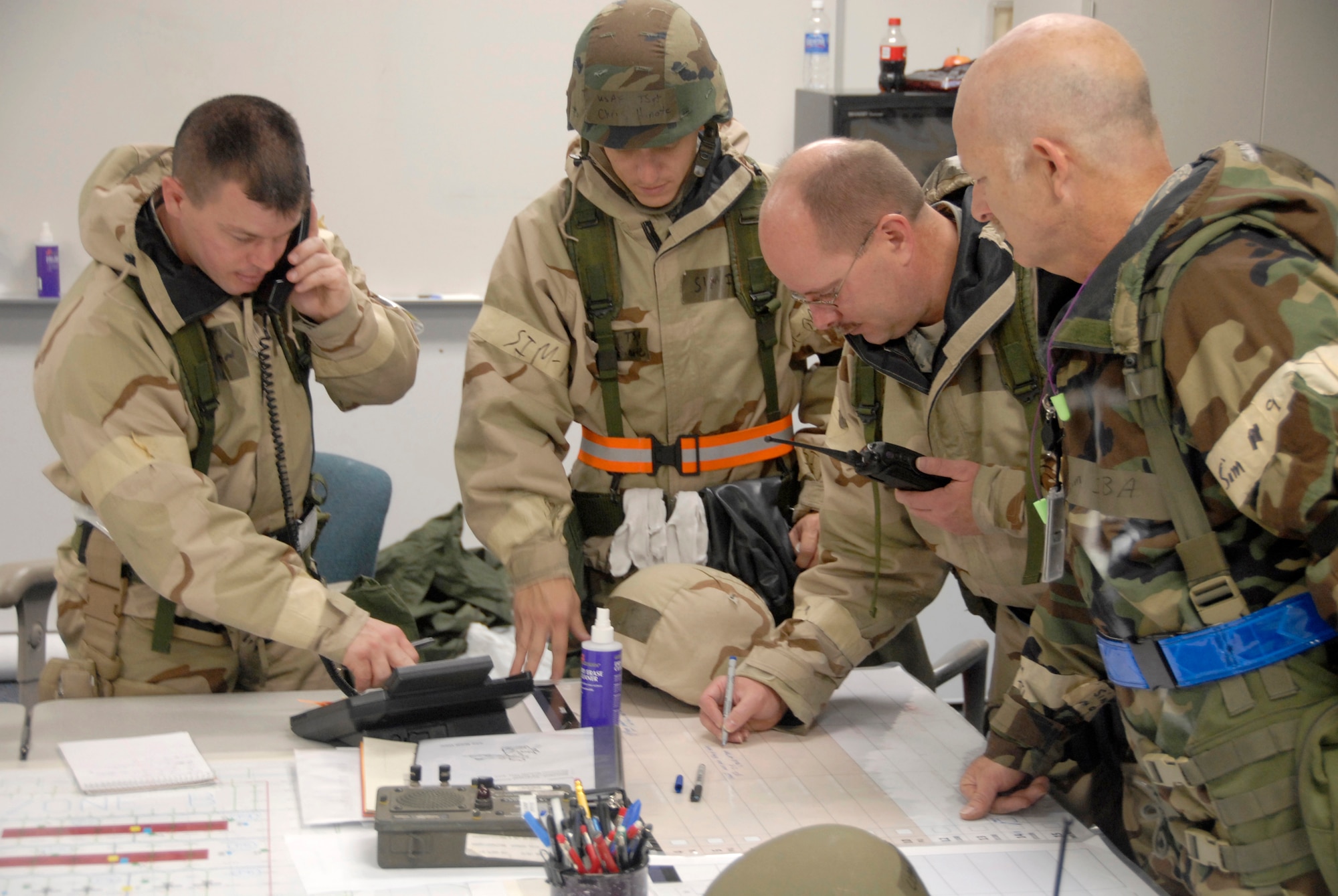 Members of the 442nd Maintenance Squadron move into action ensuring accountability and allocation of Airmen during the October 2009 operational readiness inspection at Whiteman Air Force Base, Mo. (U.S. Air Force photo/Staff Sgt. Kent L. Kagarise)
