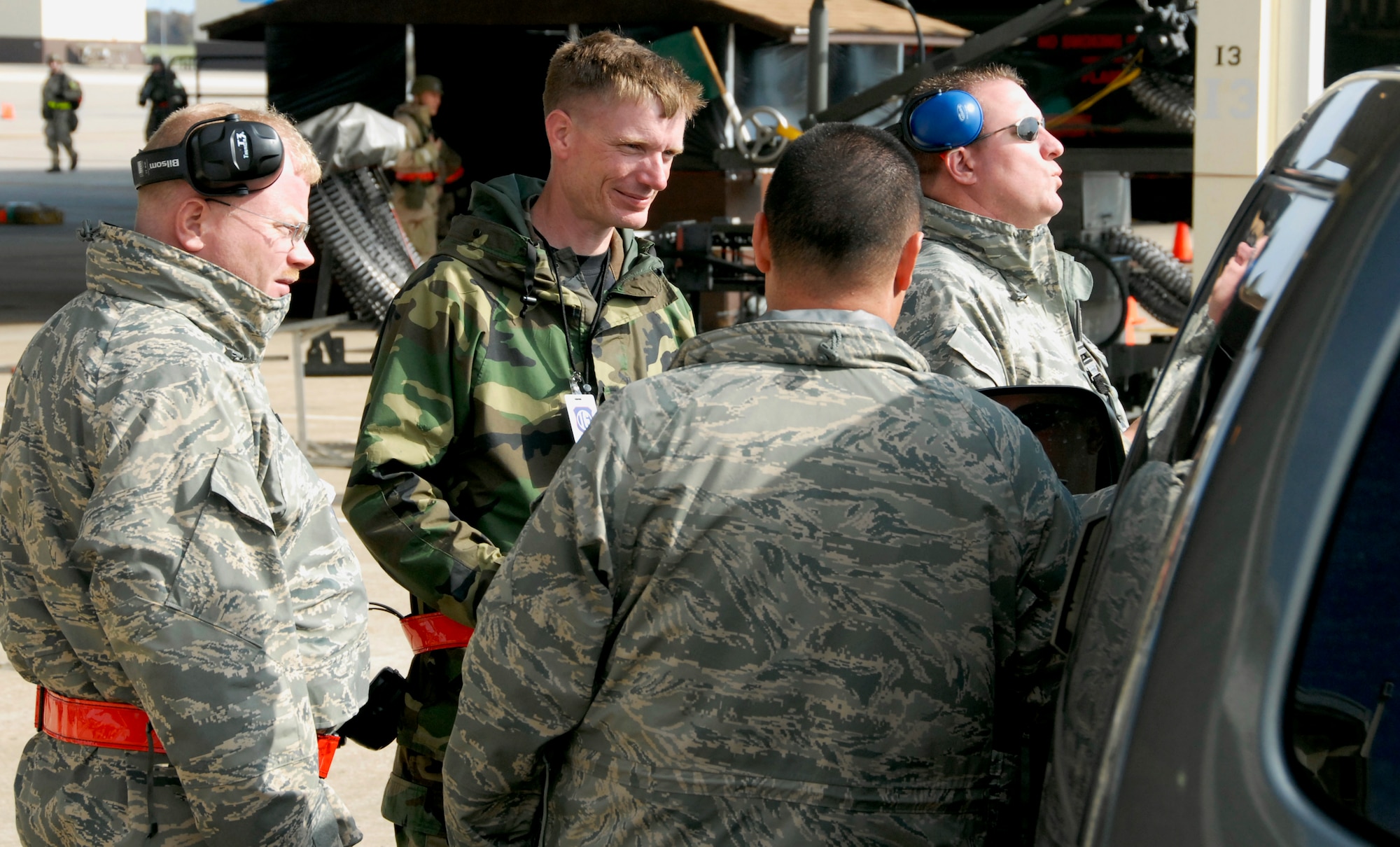 Inspectors from Headquarters Air Combat Command take a short break from their activites during an October 2009 operational readiness inspection of the 442nd Fighter Wing at Whiteman Air Force Base, Mo. (U.S. Air Force photo/Staff Sgt. Kent L. Kagarise)