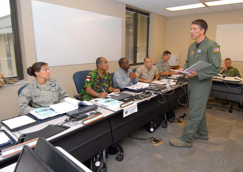 Col. Charles Eastman, an instructor at the Air Force's Air War College, teaches his class of senior leaders at Maxwell July 31. AWC graduates more than 250 in-resident students and 2,500 distance learning students annually. (U.S. Air Force photo/Jamie Pitcher)