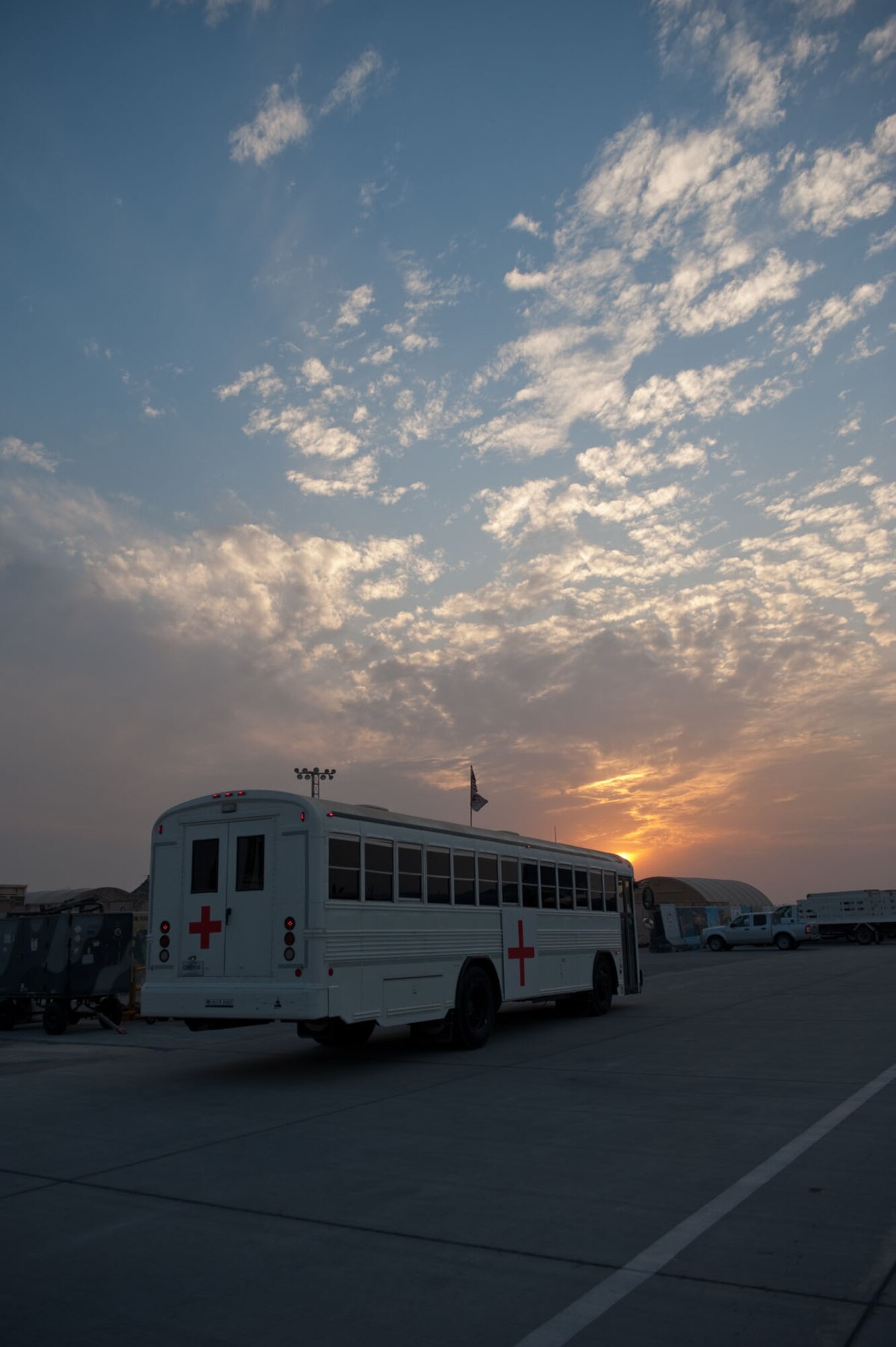 Patients wait to board a C-130J Hercules on a regularly scheduled aeromedical evacuation mission supported by 379th Expeditionary Aeromedical Evacuation Squadron Airmen, Oct. 24, 2009, in Southwest Asia. The 379 EAES provides a regular "mercy mission" that transports patients from throughout Southwest Asia to established medical care facilities in support of operations Iraqi Freedom and Enduring Freedom. (U.S. Air Force photo/Staff Sgt. Robert Barney) 