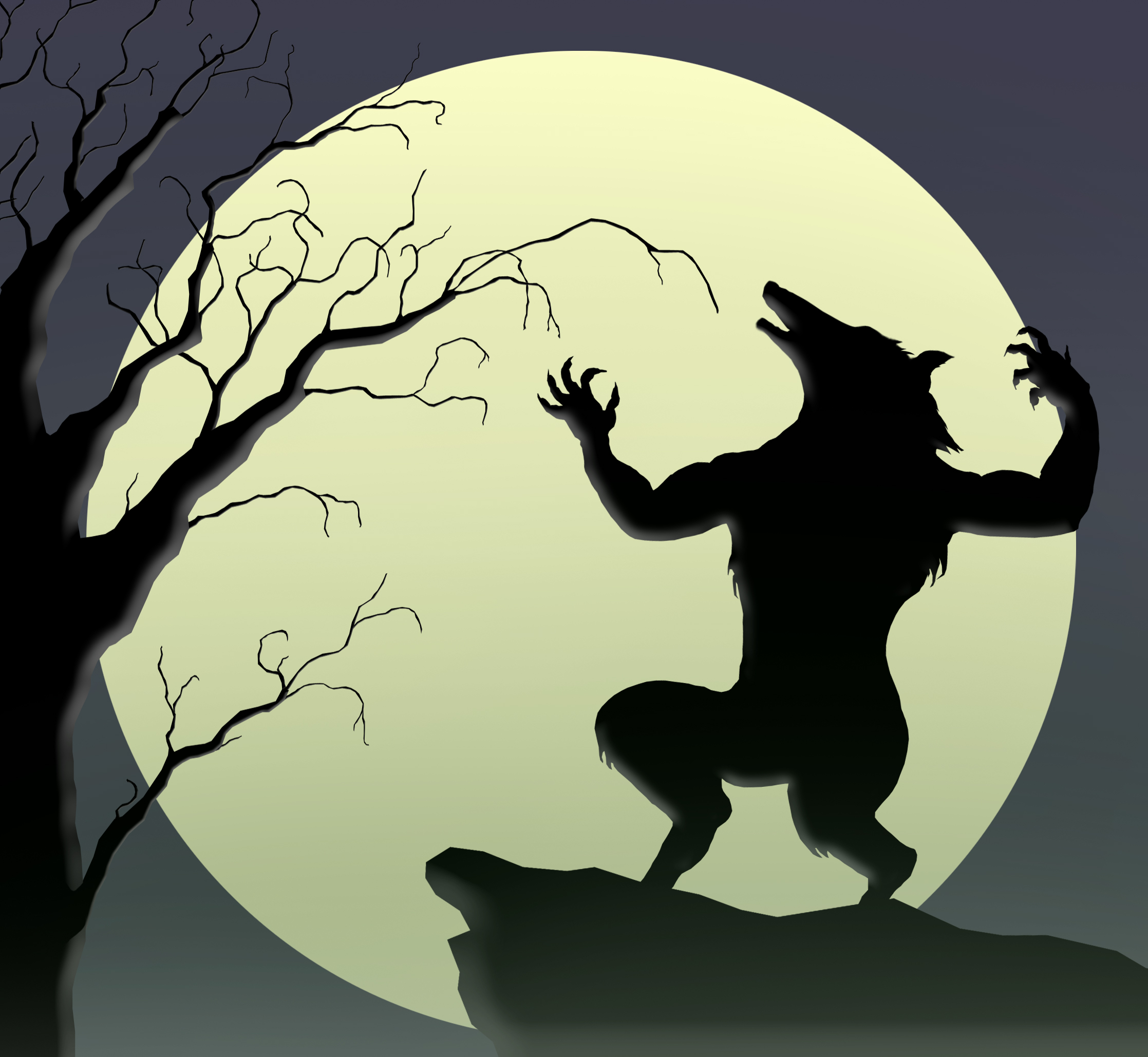 Cartoon werewolf howling at the moon.