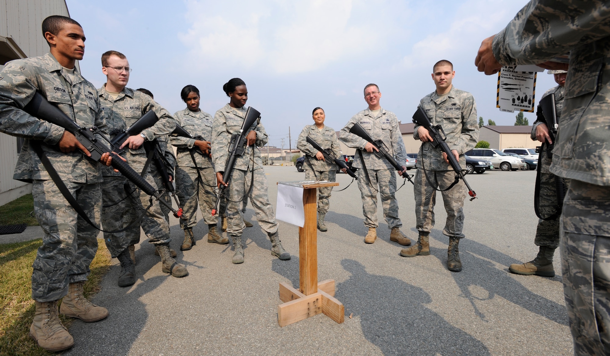 Airmen from the 51st Logistics Readiness Squadron receive a briefing on the proper way to mark M-8 paper and how to report contamination during the squadron’s pre-Operational Readiness Exercise training held here Oct. 15-16. (Air Force photo/Senior Airman Stephanie Wade) 