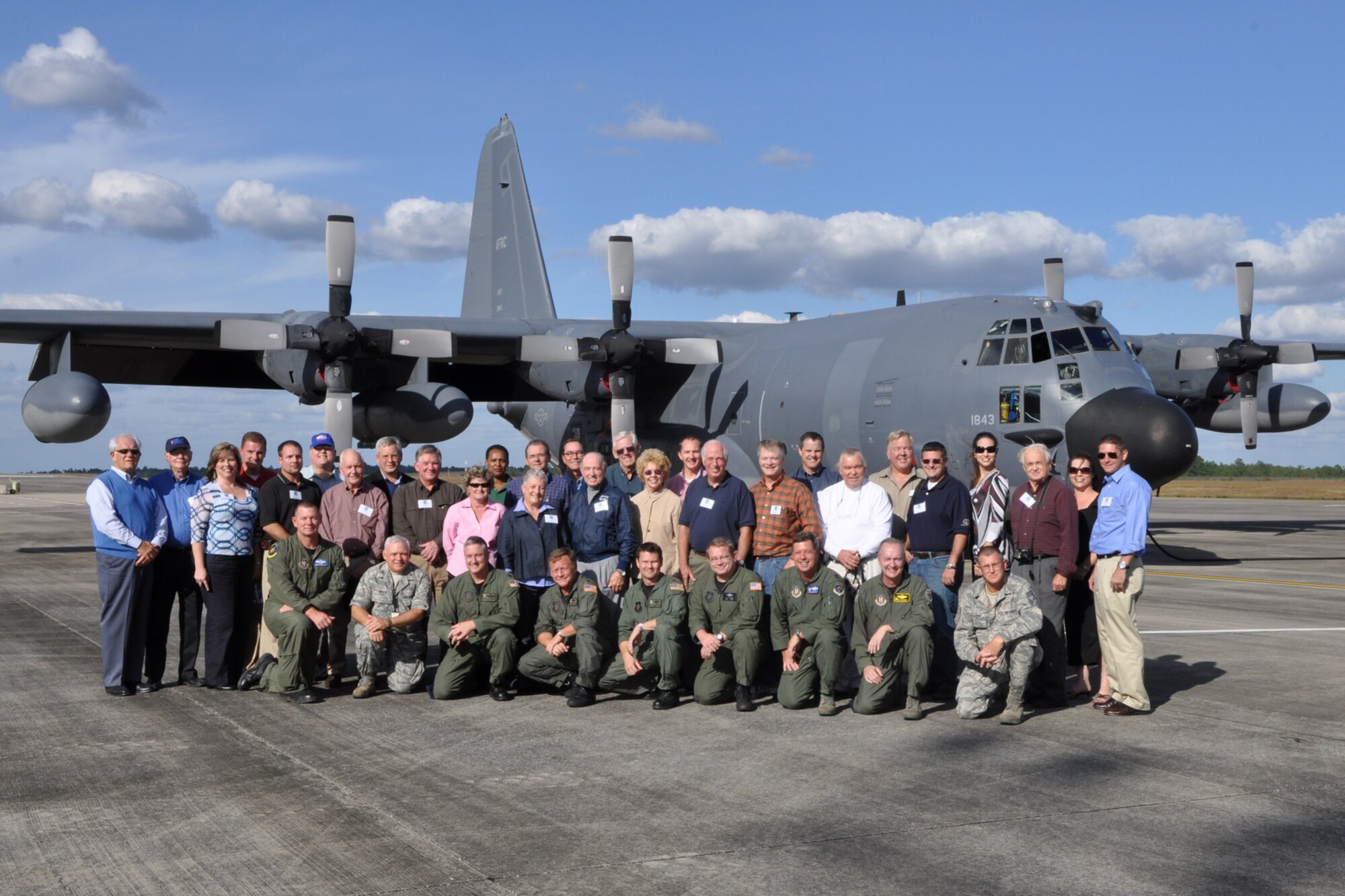 North Louisiana civic leaders pose for a group photo with their escorts and the crew of an MC-130E Combat Talon I at Duke Field, Fla., October 21, 2009. More than twenty-six influential civic leaders from the Shreveport/Bossier City area gained first-hand knowledge of operations of the Air Force during a two-day “Civic Leader Tour” flight from Barksdale Air Force Base, La., to Eglin Air Force Base, Fla., on October 21-22, 2009. The leaders received several mission briefings and viewed a static display of the MC-130 Combat Talon I as well as touring several facilities at Eglin AFB and Duke Field, Fla. (U.S. Air Force photo/Tech. Sgt. Jeff Walston)