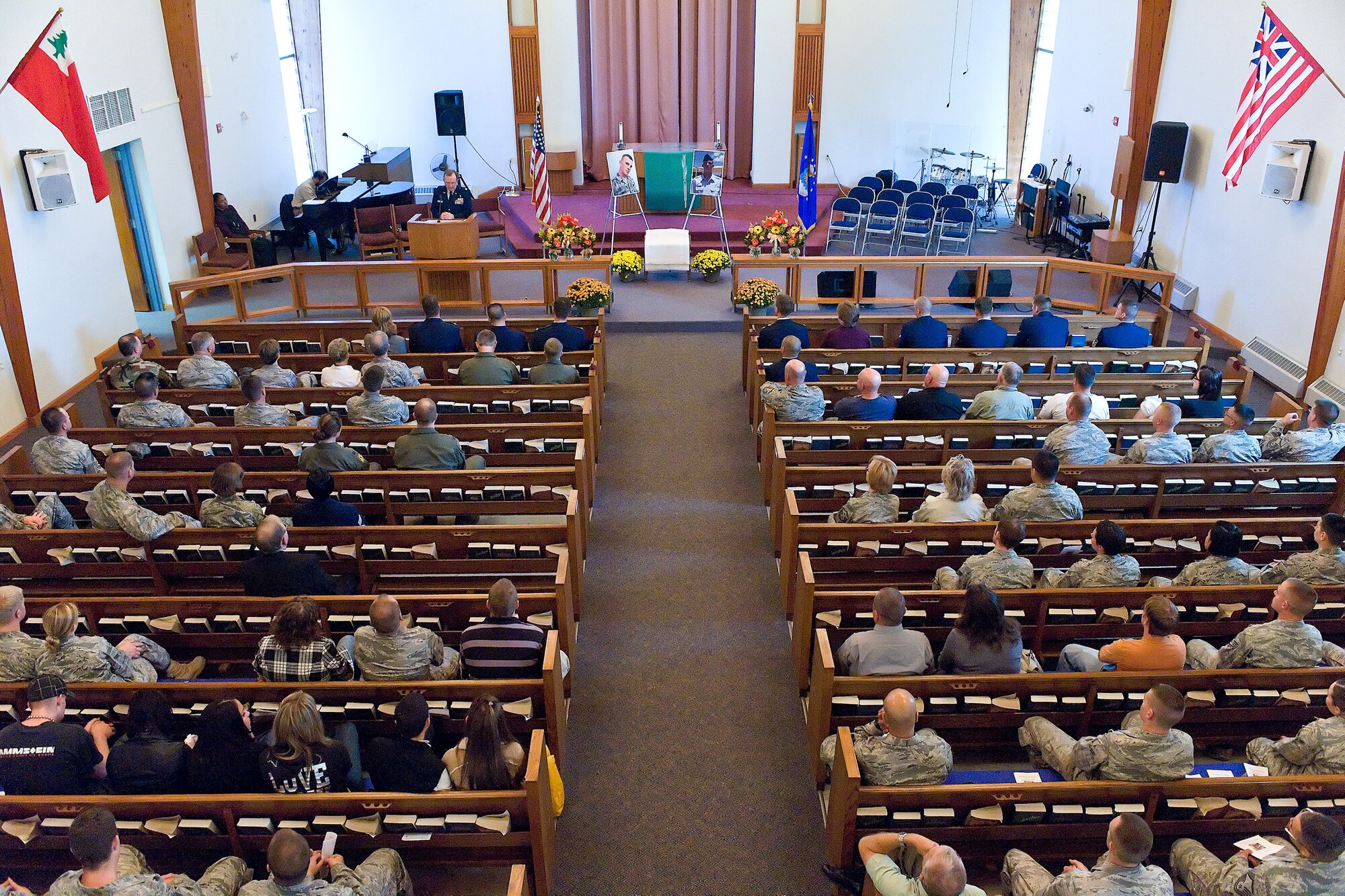 Chaplain (Lt. Col.) Timothy Sturgill speaks during the memorial service for Airman 1st Class Darrick A. Wright, 19, a native of Garfield, Ind., Oct. 22. Airman Wright was assigned to the 436th Civil Engineer Squadron as a Pavements and Construction Equipment apprentice. (U.S. Air Force photo/Roland Balik)