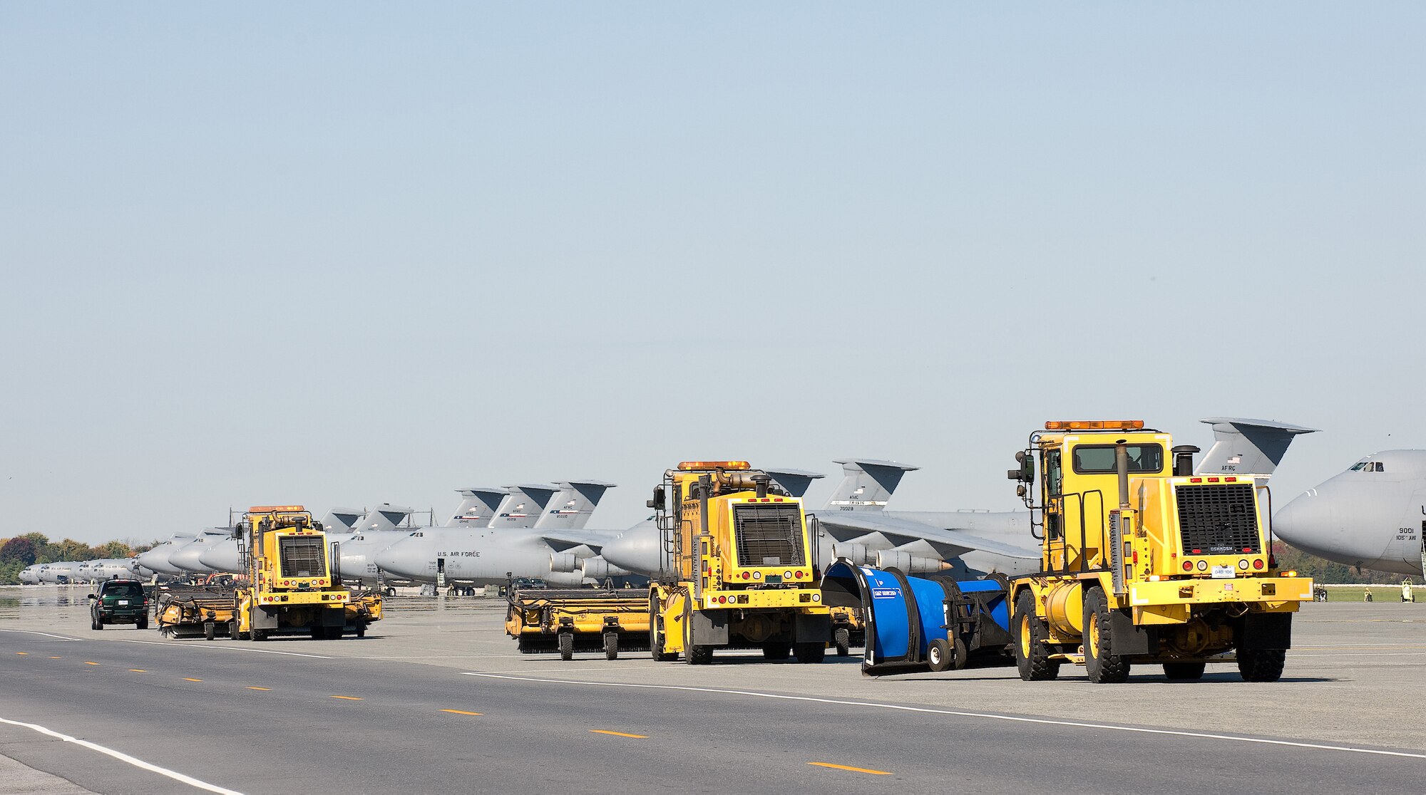 The 436th Civil Engineer Squadron held their annual Snow Plow Parade on the flightline Oct. 21 to demonstrate snow removal capabilities to base leadership.  (U.S. Air Force photo/Jason Minto)