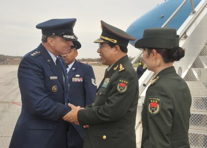 Gen. Kevin P. Chilton, commander, U.S. Strategic Command, welcomes GEN Xu, vice chairman of the People&#039;s Liberation Army Central Military Commission to USSTRATCOM Oct. 28. During GEN Xu&#039;s eight-day trip, he is visiting U.S. military installations and organizations around the country, including the U.S. Naval Academy; Nellis Air Force Base, Nev.; the North Island Naval Air Station in San Diego, and U.S. Pacific Command, Camp Smith, Hawaii.
