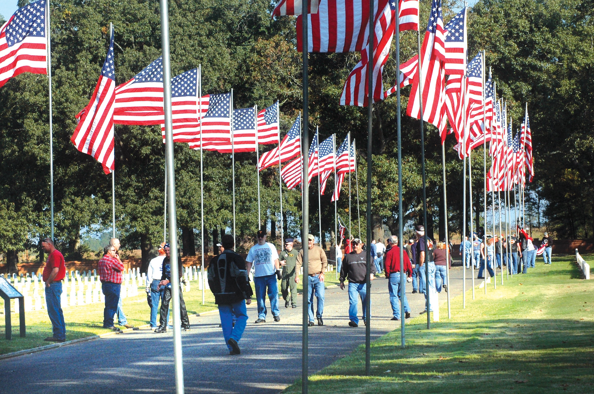 One hundred and eighty one flags were raised on the Avenue of Flags by the Robins Riders  at Andersonville National Cemetery Nov. 2. U. S. Air Force photo by Sue Sapp