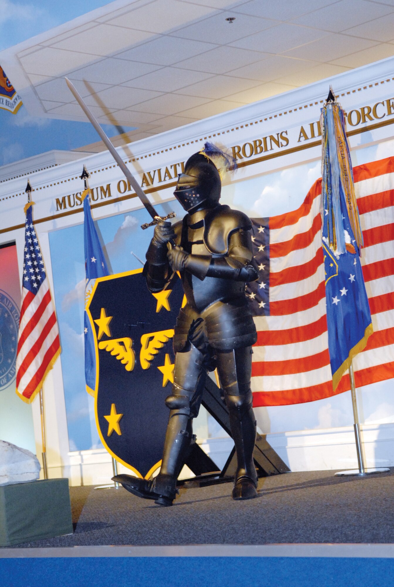 1st. Lt. Eric Hudson, 19th AMXS sortie support flight commander, donned a suit of armor to become the black knight symbol. U. S. Air Force photo by Ray Crayton




 

