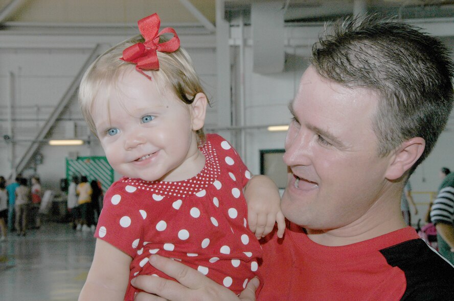 Abigail, the daughter of MSgt Joseph Daniels of the 116 MXG / QA enjoys the attention at family day. (USAF photo by TSgt Detra Mason).