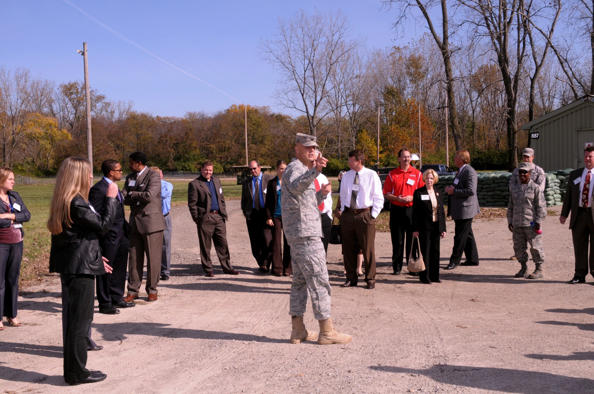 Col. Brad Spacy, 88 Air Base Wing commander, meets with a group of
superintendents from local school districts during an orientation visit
introducing the group to military culture on Oct. 21.  The group observed a
military working dog demonstration, had the chance to eat Meals Ready to
Eat, and participated in other events during their visit.
