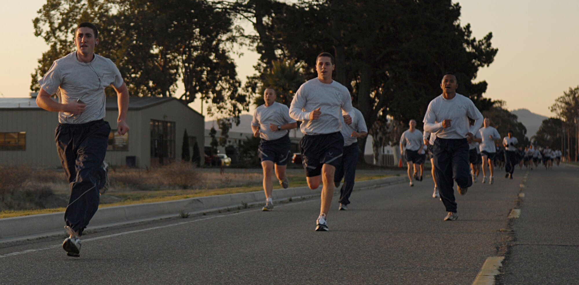 VANDENBERG AIR FORCE BASE, Calif. – Airmen, from the 30th Space Wing, participate in Vandenberg’s monthly Fit-to-Fight run here Friday, Oct. 30, 2009. Airmen run approximately 3.2 miles during the duration of the Fit-to-Fight Run. (U.S. Air Force photo/Airman 1st Class Kerelin Molina)