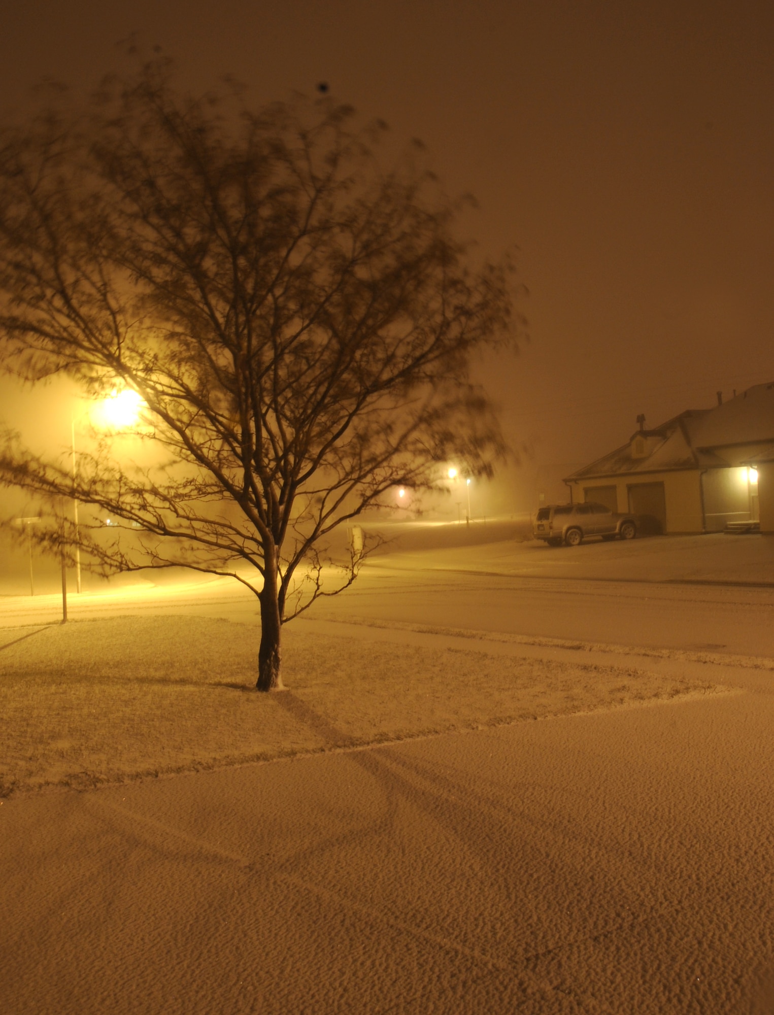 ELLSWORTH AFB, S.D. -- With 93 percent humidity and chilling temperatures below 30 degrees Fahrenheit, Ellsworth received about four inches of snow fall, Oct. 28.  With the winter season fast approaching, Airmen are highly encouraged to drive safe and keep emergency supplies on hand. (U.S. Air Force photo/Airman 1st Class Anthony Sanchelli) 