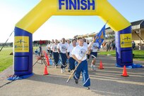 Air Force basic military trainees finish the Gateway Half Marathon Oct. 24. (U.S. Air Force photo/Alan Boedeker)