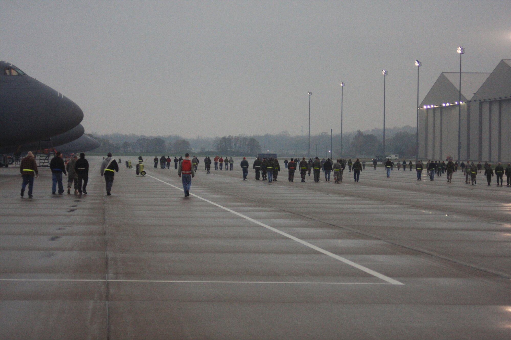 WRIGHT-PATTERSON AIR FORCE BASE, Ohio – More than 130 reservists and civilians from the 445th Airlift Wing participated in the bi-monthly foreign object debris (FOD) walk Oct. 28.  FOD on the flightline could be ingested and severely damage aircraft engines.  More than four pounds of FOD was collected, which equates to several thousand small stones.  (U. S. Air Force photo/Senior Airman Mikhail Berlin)