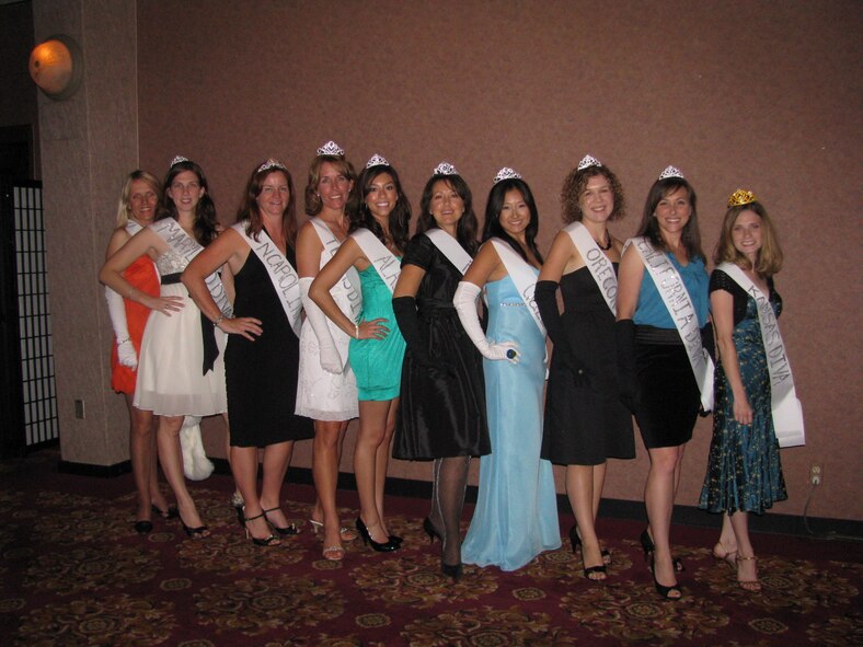 Spouses from the 961st Airborne Air Control Squadron came dressed as Miss America contestants to the Kadena Spouses’ Dining In Oct. 24 at the Rocker NCO Club. The event was held to celebrate the contributions of Air Force spouses and strengthen camaraderie within and among different squadrons on base. (Courtesty Photo)