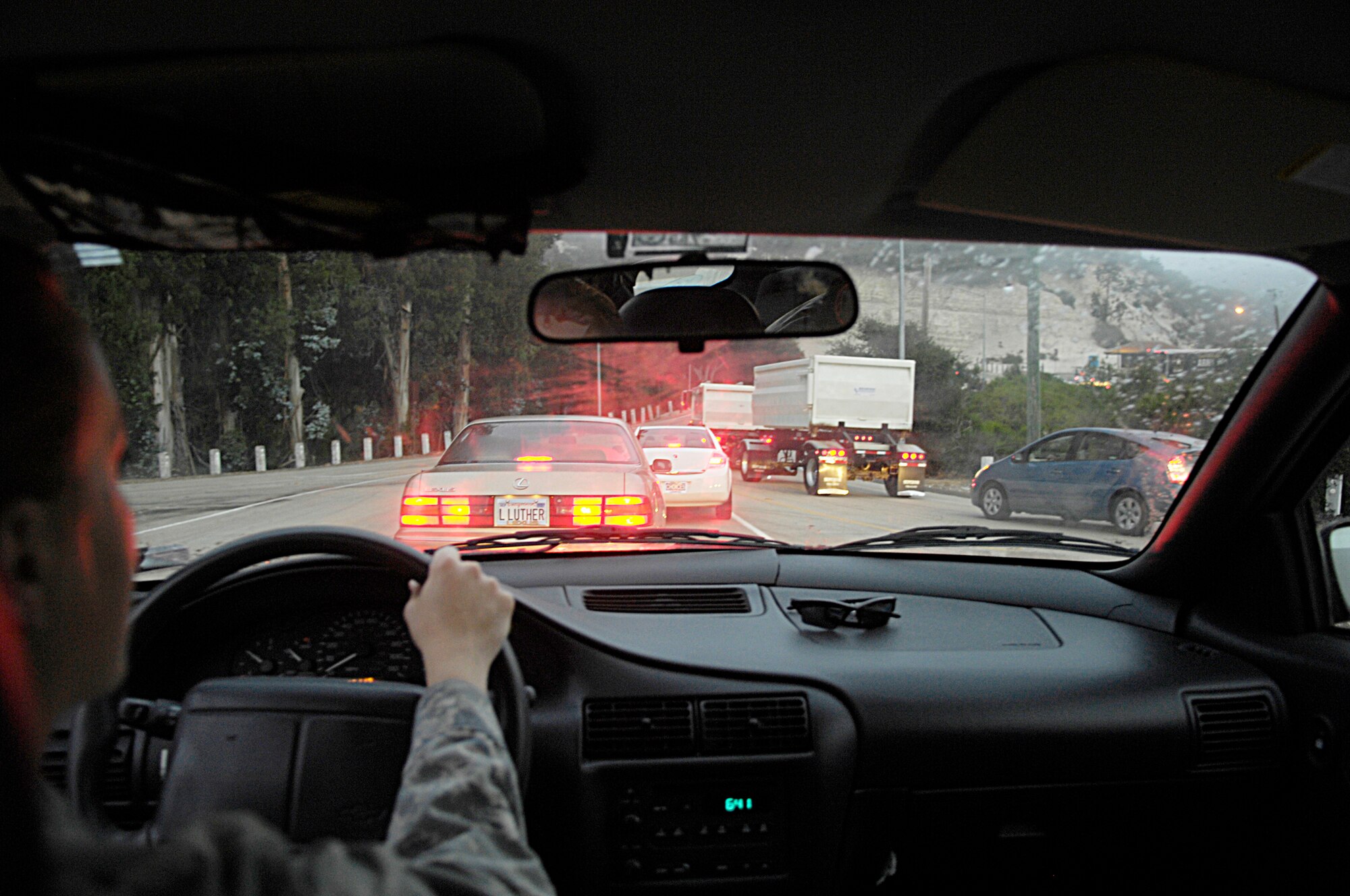 VANDENBERG AIR FORCE BASE, Calif. – Traffic backs up at the Lompoc Gate here during the 7 a.m. morning commute. Team Vandenberg is reminded that, with construction on California Boulevard from the Santa Maria Gate, traffic backups may continue to occur. Those people commuting onto the base should consider also using the Solvang and Utah gates. Off-base residents are also reminded to leave their homes earlier for the morning commute. (U.S. Air Force photo/Senior Airman Matthew Plew)