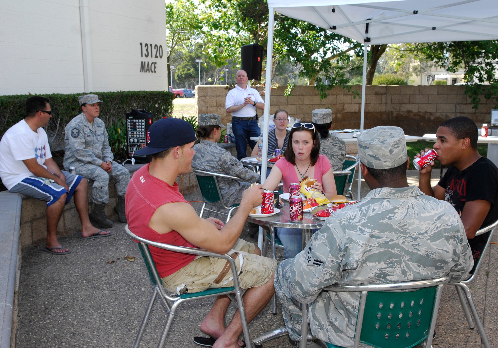 VANDENBERG AIR FORCE BASE, Calif. -- As a morale booster, first sergeants from various squadrons here put on a barbecue for dorm residents here Aug. 28. Airmen living in the dorms had the opportunity to meet with the first sergeants in a relaxed environment, while enjoying a free meal. (U.S. Air Force photo/Airman 1st Class Heather R. Shaw)