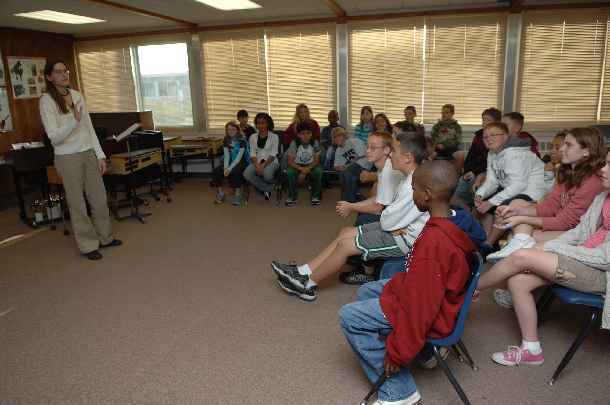 MINOT AIR FORCE BASE, N.D. – Children at North Plains School here participate in an open discussion on problem solving Aug. 31. With the school season in full swing, Minot’s youth are getting back into the swing of things: learning, staying active and making friends. (U.S. Air Force Photo by Staff Sgt. Stacy Moless)