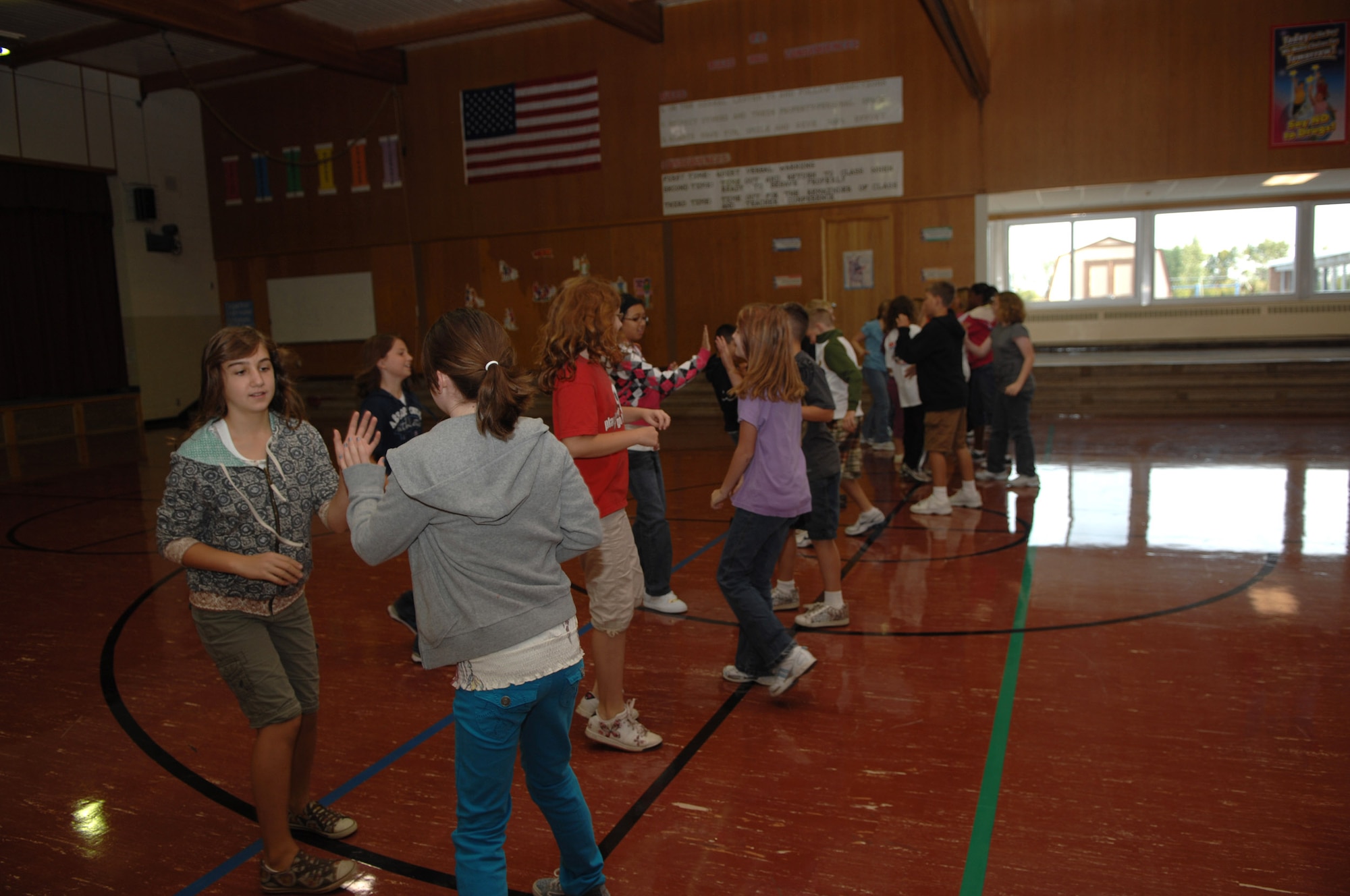 MINOT AIR FORCE BASE, N.D. – Children at North Plains School here participate in gym class Aug. 31. With the school season in full swing, Minot’s youth are getting back into the swing of things: learning, staying active and making friends. (U.S. Air Force Photo by Staff Sgt. Stacy Moless)