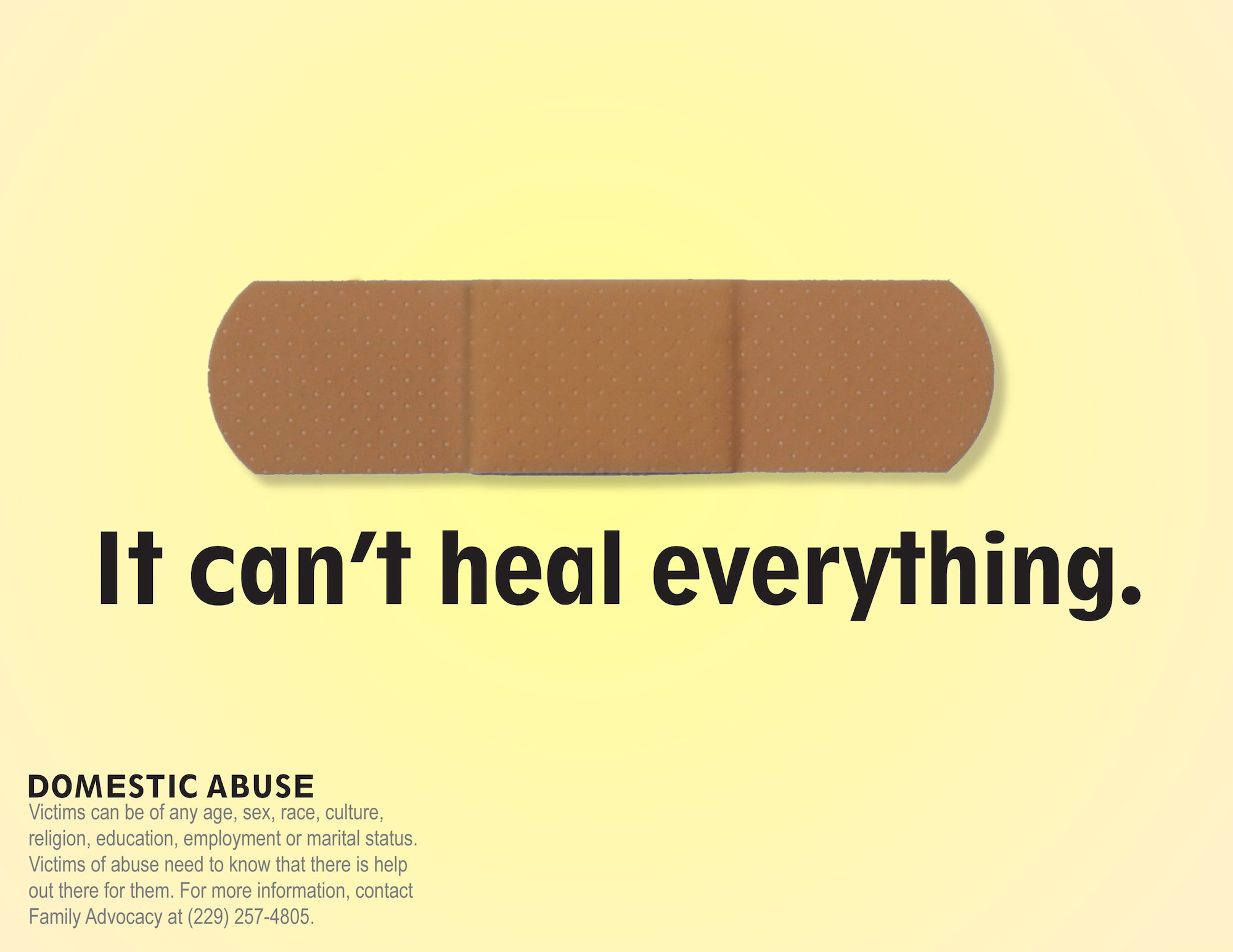MOODY AIR FORCE BASE, Ga. -- Domestic abuse is defined as neglect, physical abuse, emotional abuse or sexual abuse toward either a child or a partner. Victims of abuse need to know that there is help out there for them. For more information, contact Family Advocacy at (229) 257-4805. (U.S. Air Force graphic by Senior Airman Gina Chiaverotti-Paige)