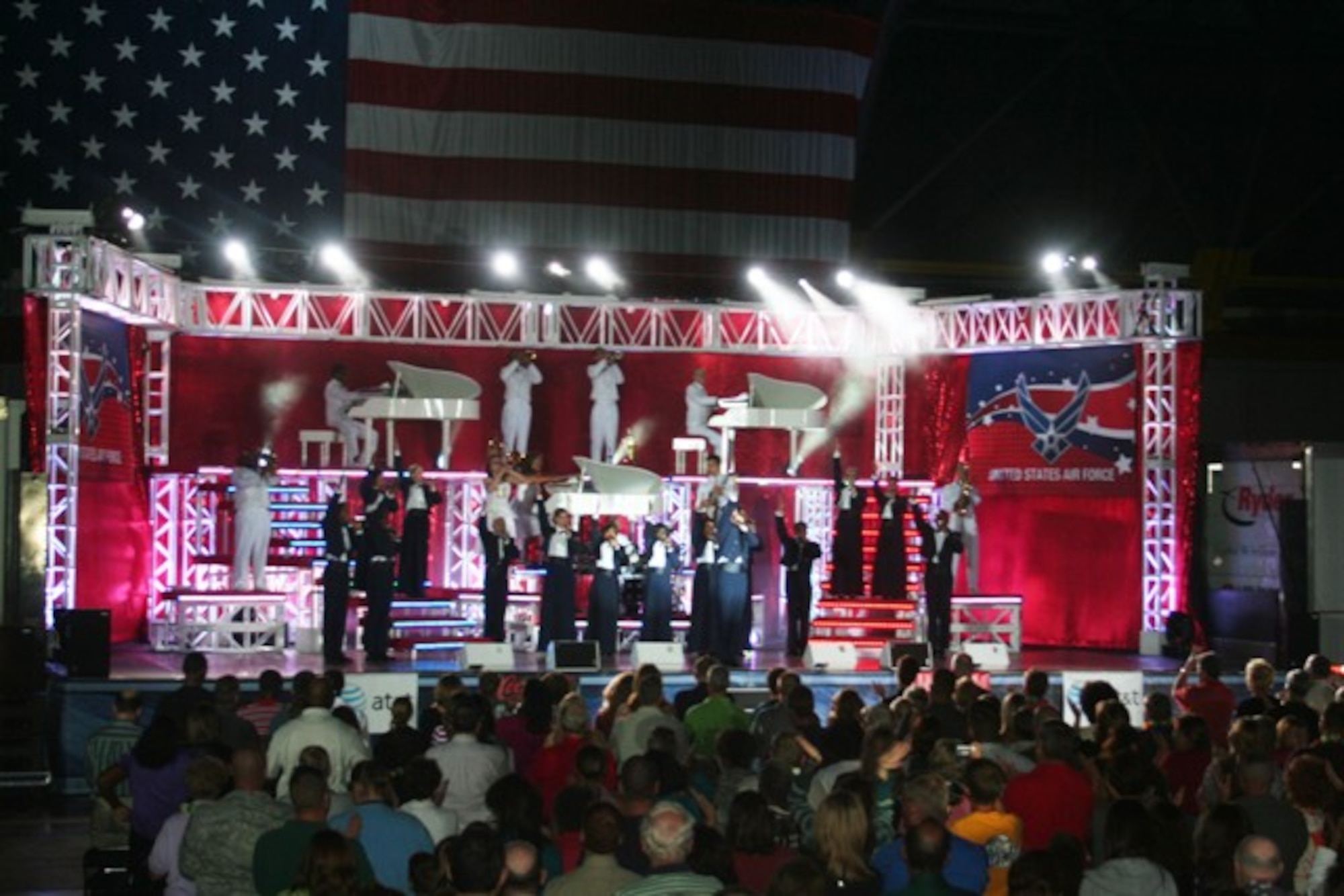 Tops in Blue, the Air Force's premier entertainment showcase, gives a performance at Scott Air Force Base, Ill., on Aug. 31, 2009.  Tops in Blue, the Air Force's premier entertainment showcase, serves as an expeditionary entertainment unit to provide quality entertainment from within Air Force resources for the Air Force family, with priority to Air Force personnel stationed worldwide at remote and deployed locations while simultaneously promoting community relations, supporting recruiting efforts and serving as ambassadors for the United States of America and the United States Air Force. Tops in Blue will perform next at Air Force Week Sacramento. (U.S. Air Force Photo/Tech. Sgt. Scott T. Sturkol)

