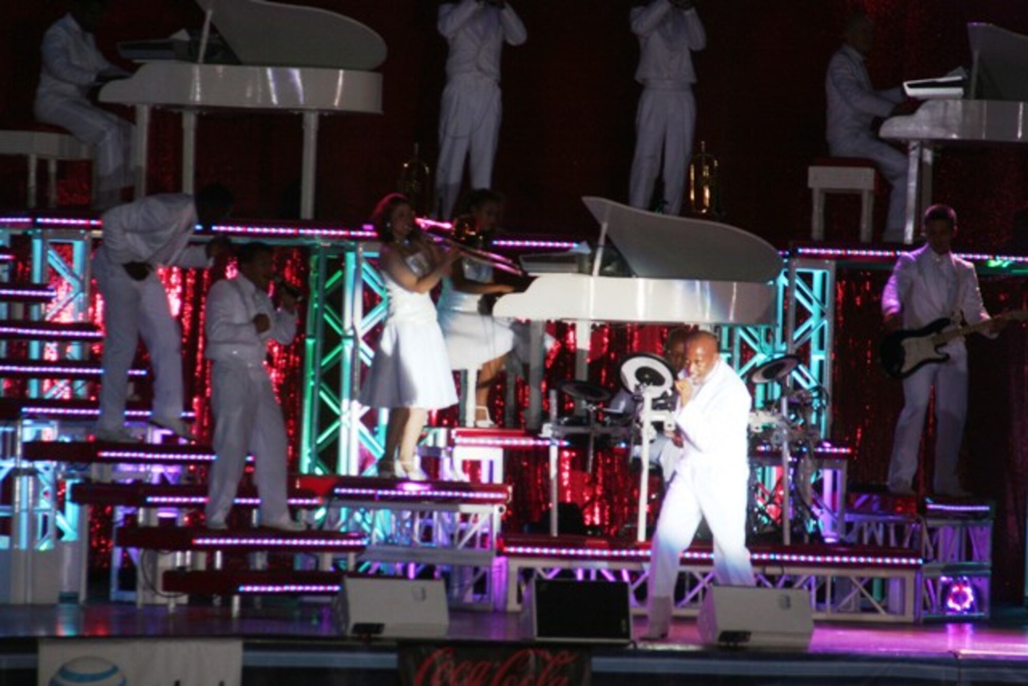 Tops in Blue, the Air Force's premier entertainment showcase, gives a performance at Scott Air Force Base, Ill., on Aug. 31, 2009.  Tops in Blue, the Air Force's premier entertainment showcase, serves as an expeditionary entertainment unit to provide quality entertainment from within Air Force resources for the Air Force family, with priority to Air Force personnel stationed worldwide at remote and deployed locations while simultaneously promoting community relations, supporting recruiting efforts and serving as ambassadors for the United States of America and the United States Air Force. Tops in Blue will perform next at Air Force Week Sacramento. (U.S. Air Force Photo/Tech. Sgt. Scott T. Sturkol)

