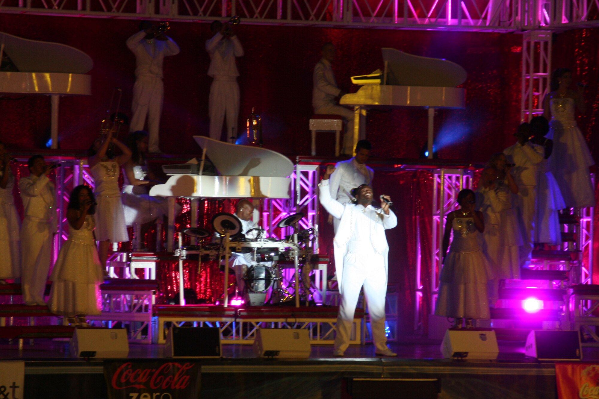 Tops in Blue, the Air Force's premier entertainment showcase, gives a performance at Scott Air Force Base, Ill., on Aug. 31, 2009.  Tops in Blue, the Air Force's premier entertainment showcase, serves as an expeditionary entertainment unit to provide quality entertainment from within Air Force resources for the Air Force family, with priority to Air Force personnel stationed worldwide at remote and deployed locations while simultaneously promoting community relations, supporting recruiting efforts and serving as ambassadors for the United States of America and the United States Air Force. Tops in Blue will perform next at Air Force Week Sacramento. (U.S. Air Force Photo/Tech. Sgt. Scott T. Sturkol)
