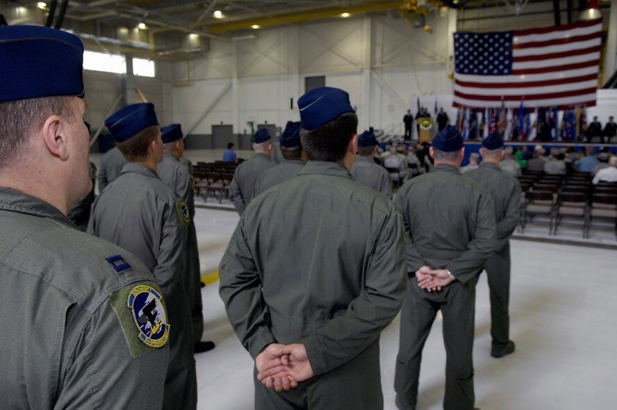 MINOT AIR FORCE BASE, N.D. -- 69th Bomb Squadron members watch as the squadron commander addresses them for the first time during the 69th activation ceremony here Sept. 3. The new unit is the fourth operational B-52H Stratofortress squadron in the Air Force and joins the 23rd Bomb Squadron as the second squadron at Minot.  Barksdale Air Force Base, La. has two operational B-52 units, the 20th and 96th. (U.S. Air Force Photo by Airman 1st Class Benjamin Stratton)