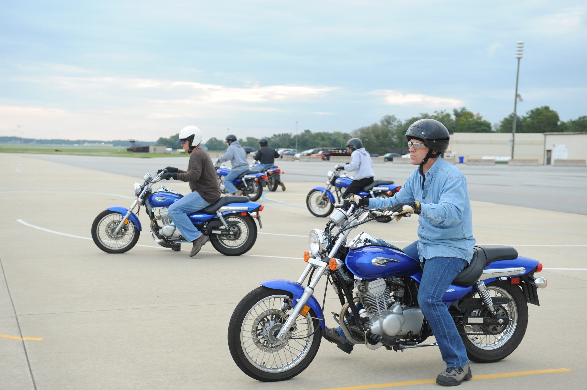 Students move to their positions during the second basic rider's course exercise, on Seymour Johnson Air Force Base, N.C., Sept. 1, 2009. The second exercise, the Friction Zone, demonstrates rocking, power walking and riding. (U.S. Air Force photo by Airman 1st Class Whitney Lambert)