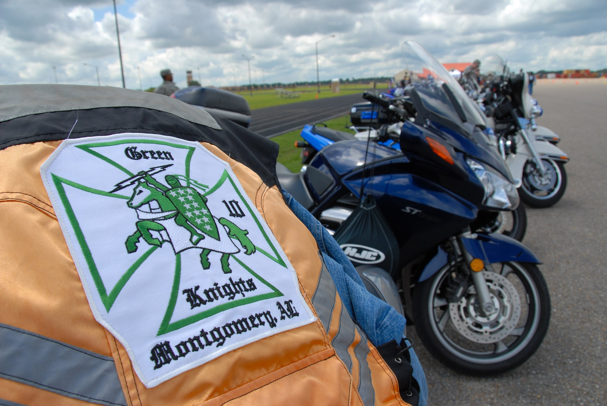 Members of the Green Knights Motorcycle Club, local Chapter 10 held the first annual motorcycle rally Aug. 28 at Maxwell. The rally was held to emphasize motorcycle safety and to garner attention and membership for the Green Knights. (U.S. Air Force photo/Jamie Pitcher)