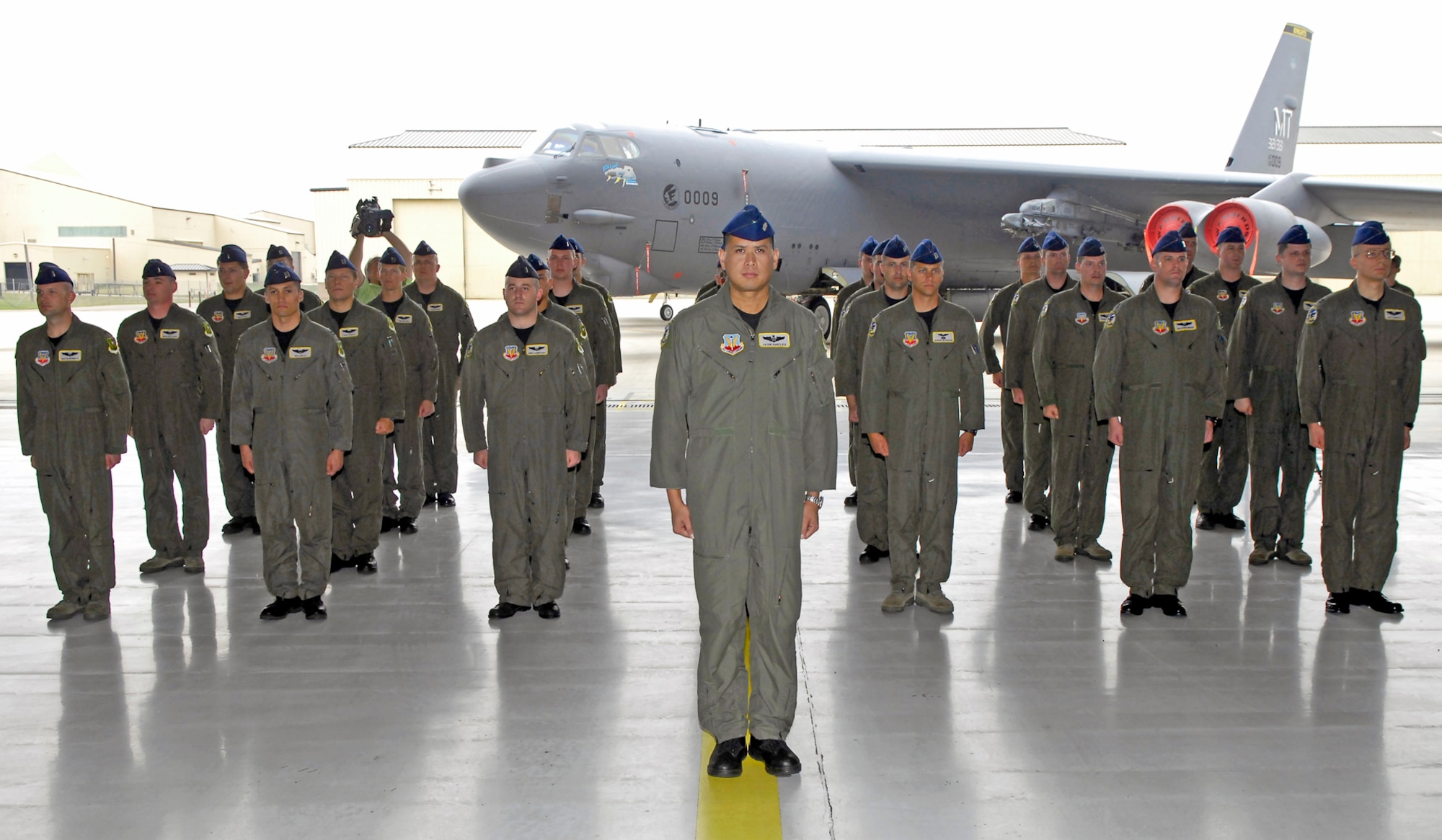 69th Bomb Squadron members watch as the squadron commander addresses them for the first time during the 69th activation ceremony Sept. 3, 2009, at Minot Air Force Base, N.D. The new unit is the fourth operational B-52H Stratofortress squadron in the Air Force and joins the 23rd Bomb Squadron as the second squadron at Minot AFB. (U.S. Air Force photo/Airman 1st Class Benjamin Stratton)