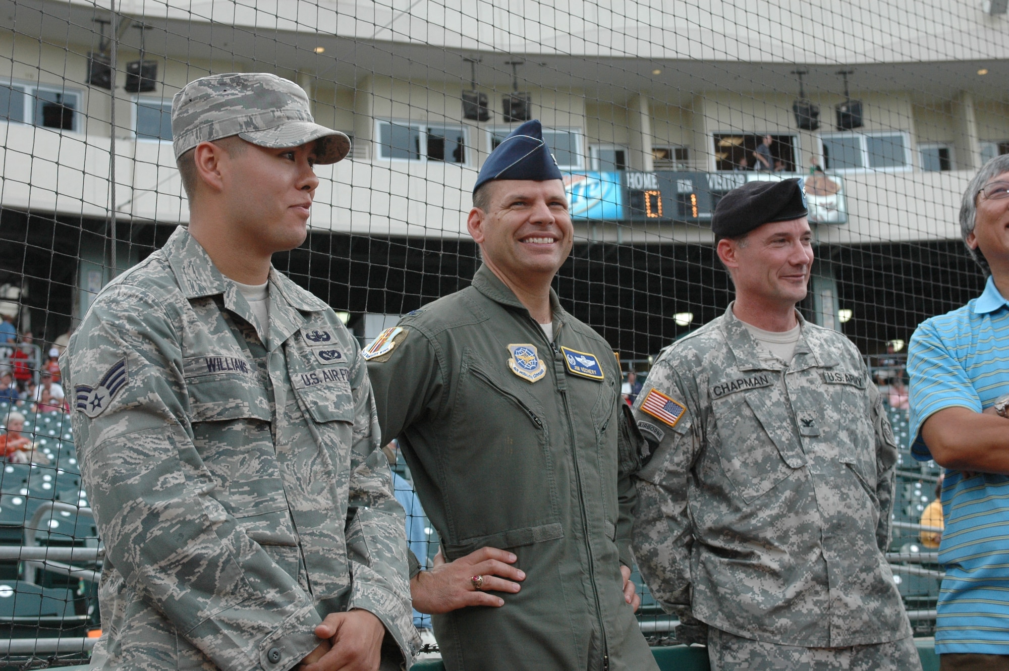Col. Jim Vechery, 60th Air Mobility Wing commander, waits for the start of the Sacramento Rivercats game Aug. 28 at Raley Field in Sacramento.(U.S. Air Force photo)