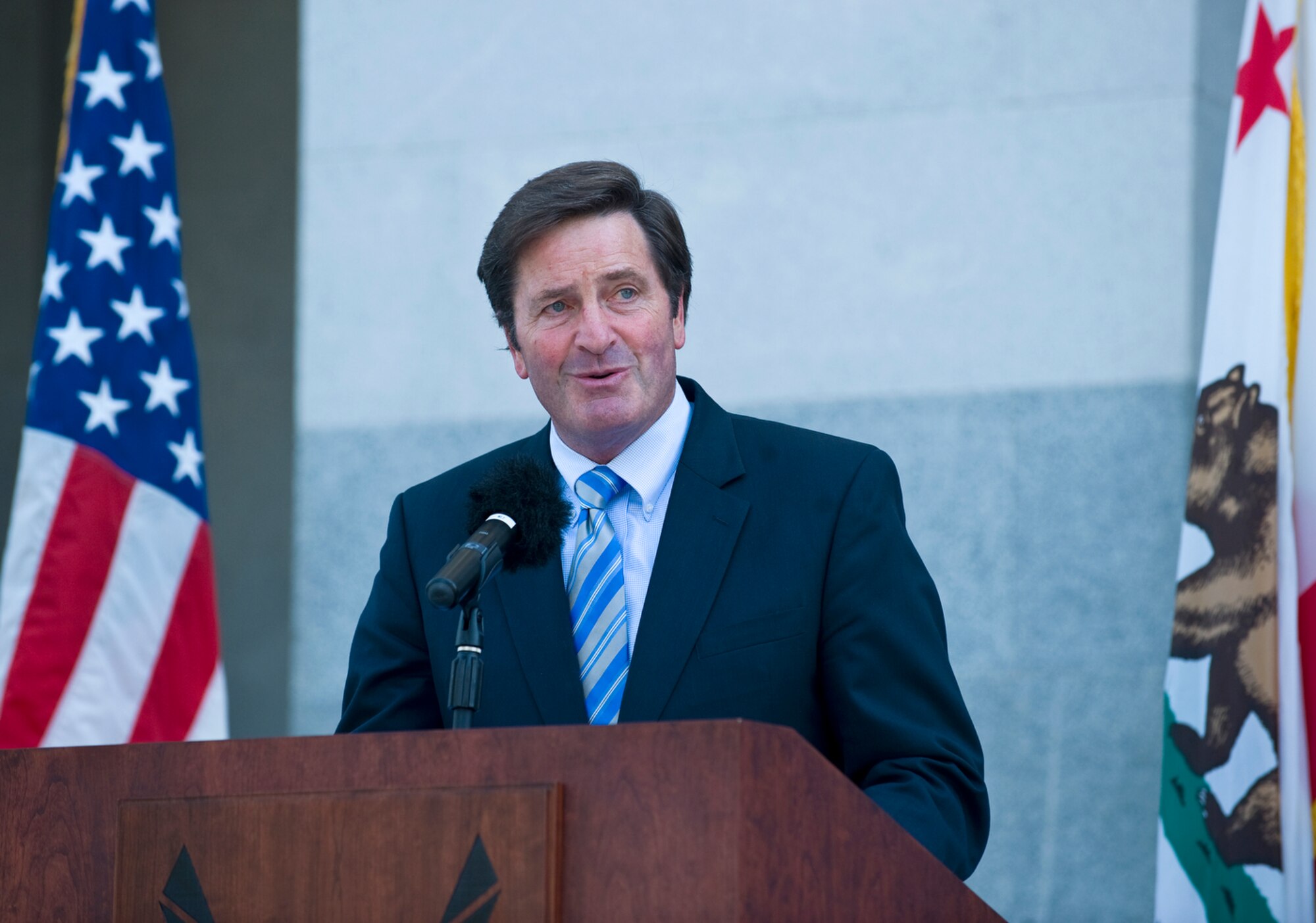 California Lt. Gov. John Garamendi speaks on the important role of the Air Force in the State of California during a proclamation ceremony Sept. 8, on the steps of the California State Capitol Building naming Sept. 8 to 13 as Air Force Week Sacramento. Air Force Week Sacramento is an event using various activities and exhibitions to educate the local community about the Air Force's capabilities and missions. (U.S. Air Force photo/Staff Sgt. Bennie J. Davis III)