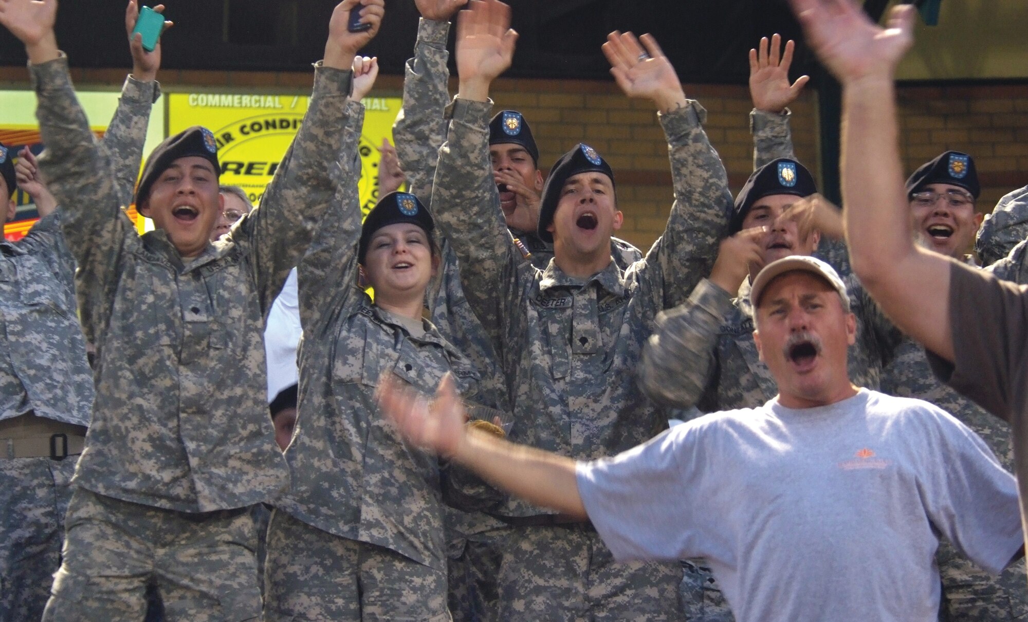 Soldiers from the 304th Sustainment Brigade at March ARB cheer the Lake Elsinore Storms after a base hit. (U.S. Air Force photos by Tech. Sgt. Joe Zuccaro)
