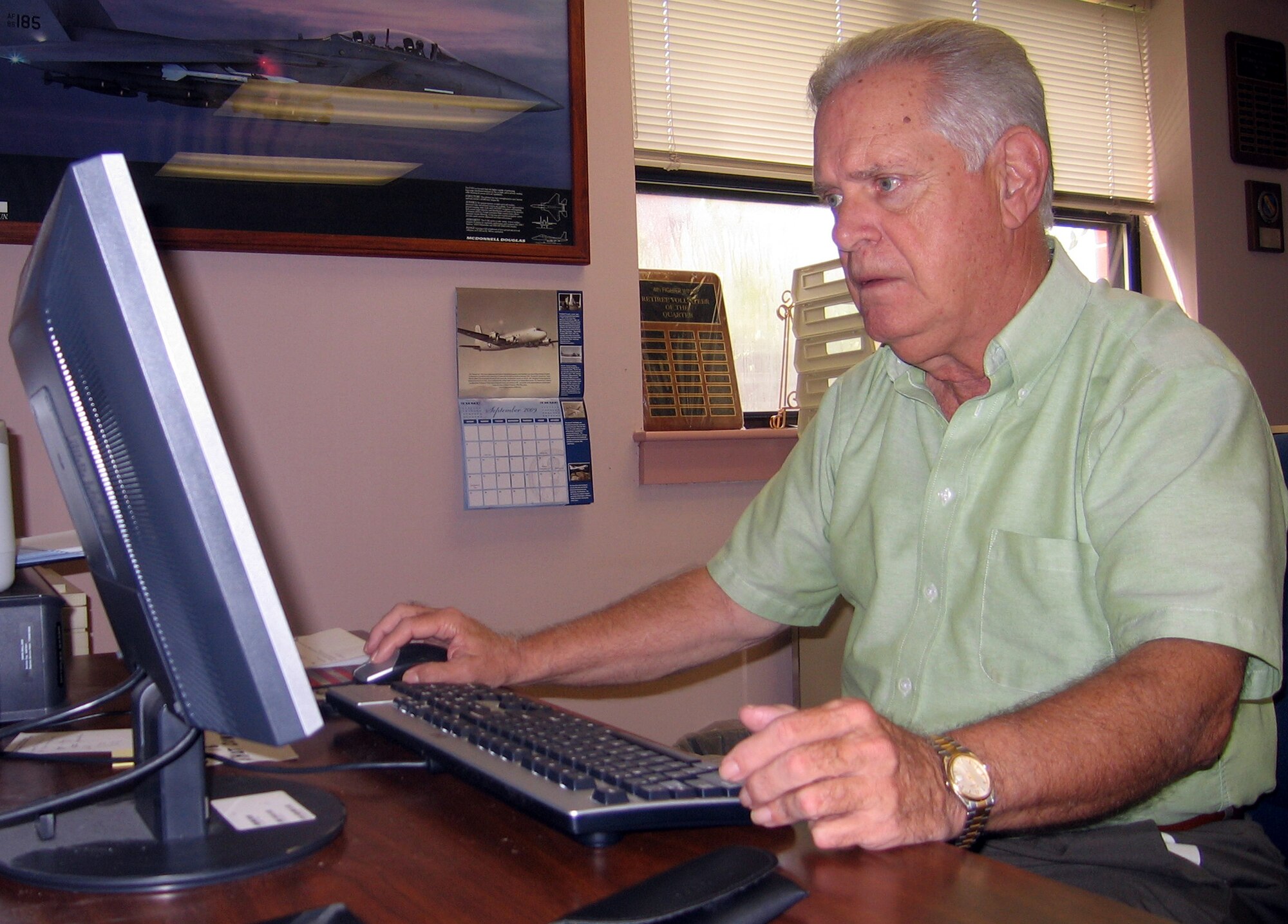 Retired Master Sgt. Ollie Oliver, Retiree Activities Office volunteer, is one of about 80 retired servicemembers who volunteer at Seymour Johnson Air Force Base, N.C. Many retirees volunteer to help alleviate the burden of deployments at service oriented organizations across the base. The base RAO is hosting a recognition ceremony for Retiree Appreciation Day Sept. 19 starting at 9 a.m. until approximately 2 p.m. in Eagles Landing (the old Enlisted Club). The event will feature distinguished speakers, highlight the contributions of retiree volunteers and includes lunch. (U.S. Air Force photo by Tech. Sgt. Tammie Moore)