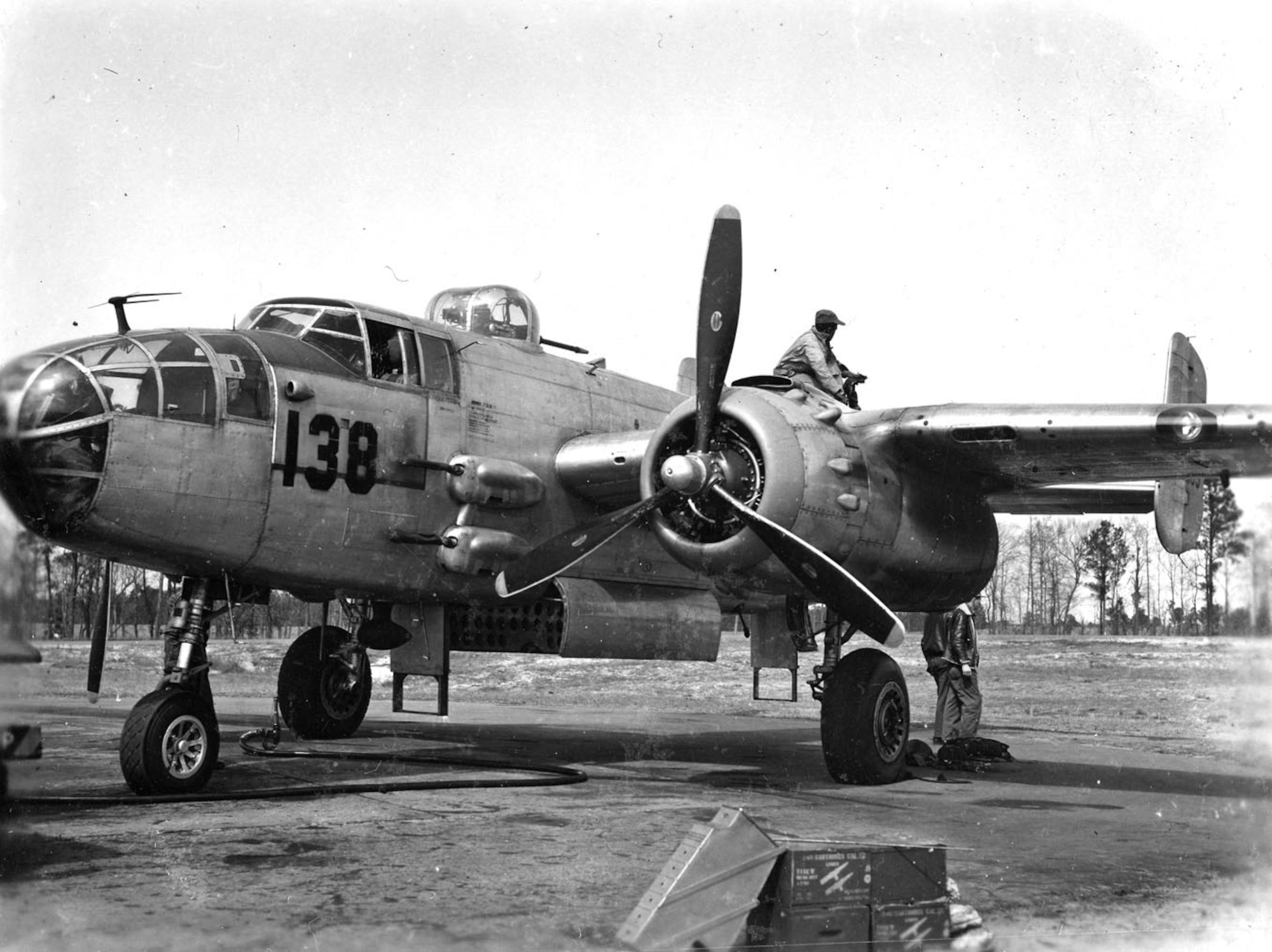 The 477th Medium Bombardment Group trained to fly B-25 Mitchell bombers, but the war ended before they saw action. (U.S. Air Force photo)