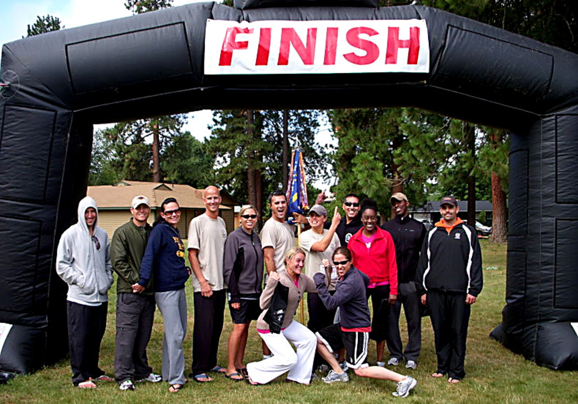 Members of Survival of the Fittest, which consists of Team Fairchild members, pose for a photo at the finish line of the Spokane to Sandpoint relay race Aug. 15. The team placed 25th out of 74 overall and 7th out of 33 for co-ed. (Courtesy photo)