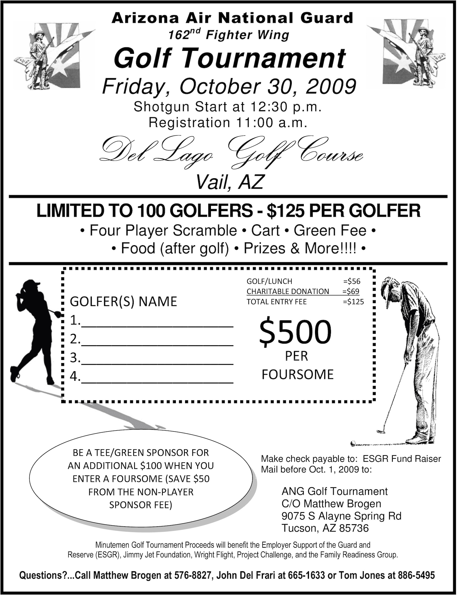 Sign up for the 2009 162nd Fighter Wing Minuteman Committee Golf Tournament.