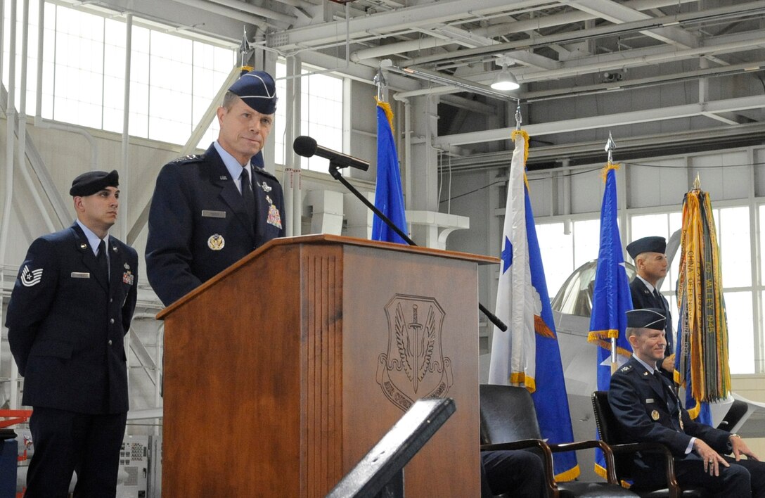 LANGLEY AIR FORCE BASE, Va.-- Gen. William M. Fraser III, Air Combat Command commander, delivers his first speech to Langley Airmen after assuming  command during change of command ceremony here Sept. 10.  General Fraser came from the Pentagon, where he served as the Air Force Vice Chief of Staff.  He was selected to command ACC after Gen. John D.W. Corley announced his retirement in May.  (U.S. Air Force photo/Senior Airman Dana Hill)