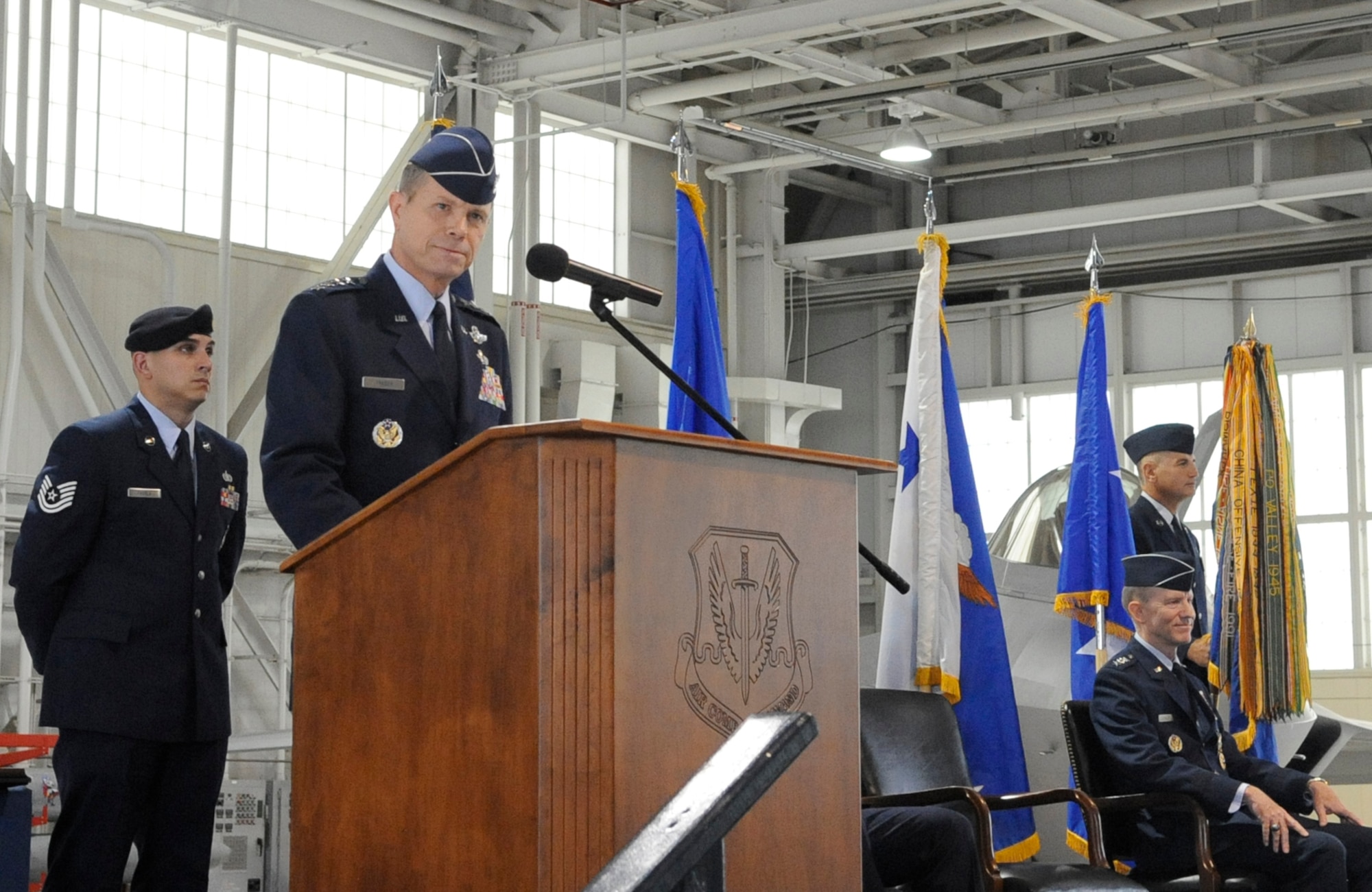 LANGLEY AIR FORCE BASE, Va.-- Gen. William M. Fraser III, Air Combat Command commander, delivers his first speech to Langley Airmen after assuming  command during change of command ceremony here Sept. 10.  General Fraser came from the Pentagon, where he served as the Air Force Vice Chief of Staff.  He was selected to command ACC after Gen. John D.W. Corley announced his retirement in May.  (U.S. Air Force photo/Senior Airman Dana Hill)