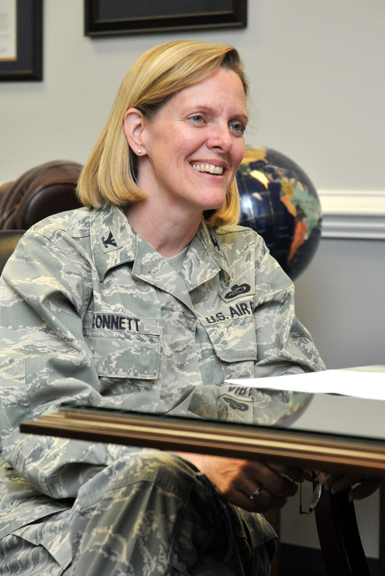 Col. Lynn Connett turns over command of the 81st Training Group to Col. Maureen Smith, 6 p.m. July 28 on the parade field.  (U.S. Air Force photo by Adam Bond)