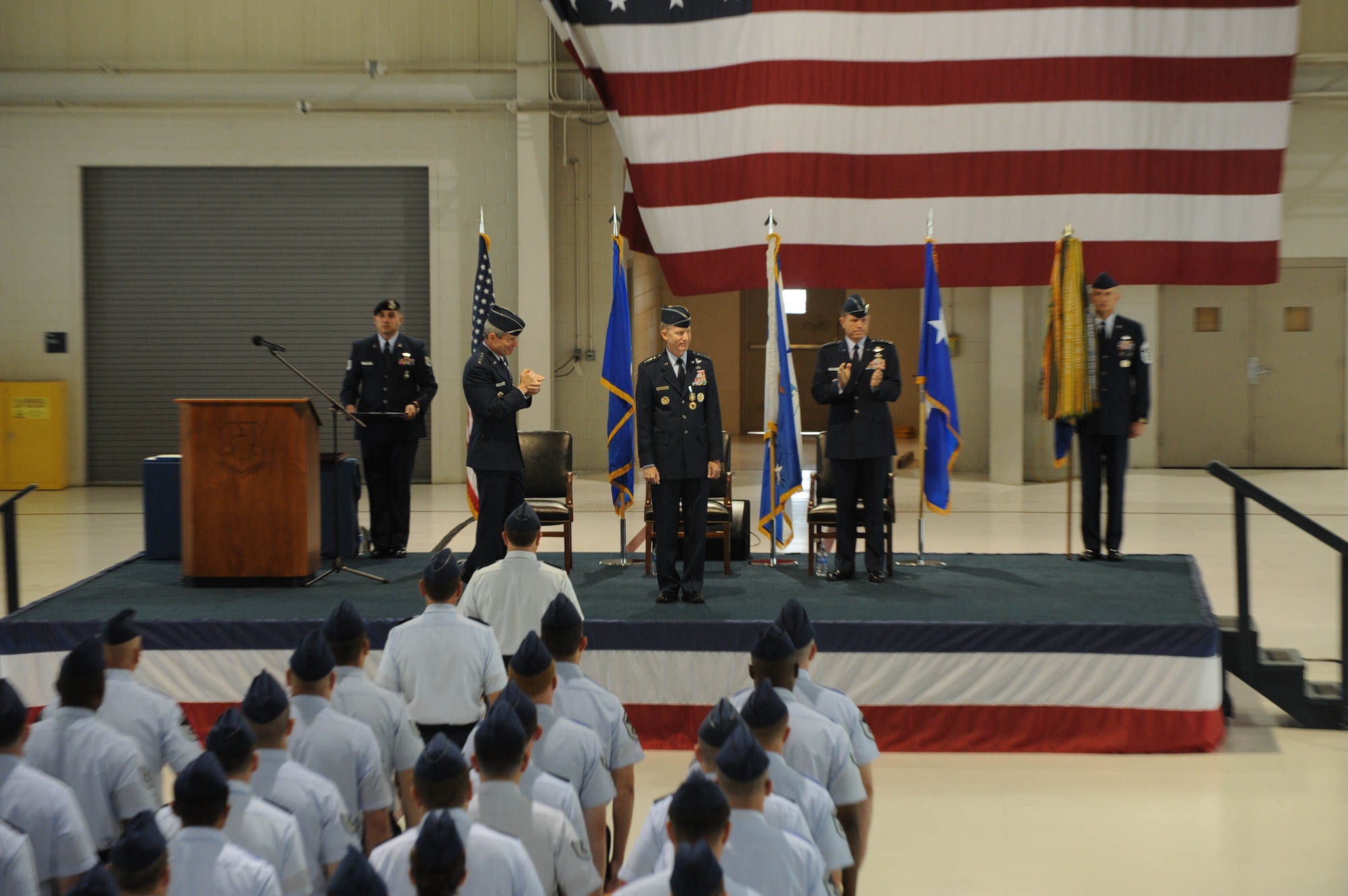 LANGLEY AIR FORCE BASE, Va. -- Gen. John D.W. Corley is read his retirement orders during the Air Combat Command change-of-command ceremony Sept. 10 in the 71st Fighter Squadron hangar. General Corley relinquished command to Gen. William M. Fraser III after commanding ACC since October 2007 and serving his country for more than 36 years. (U.S. Air Force photo/Airman 1st Class Jonathan Koob)
