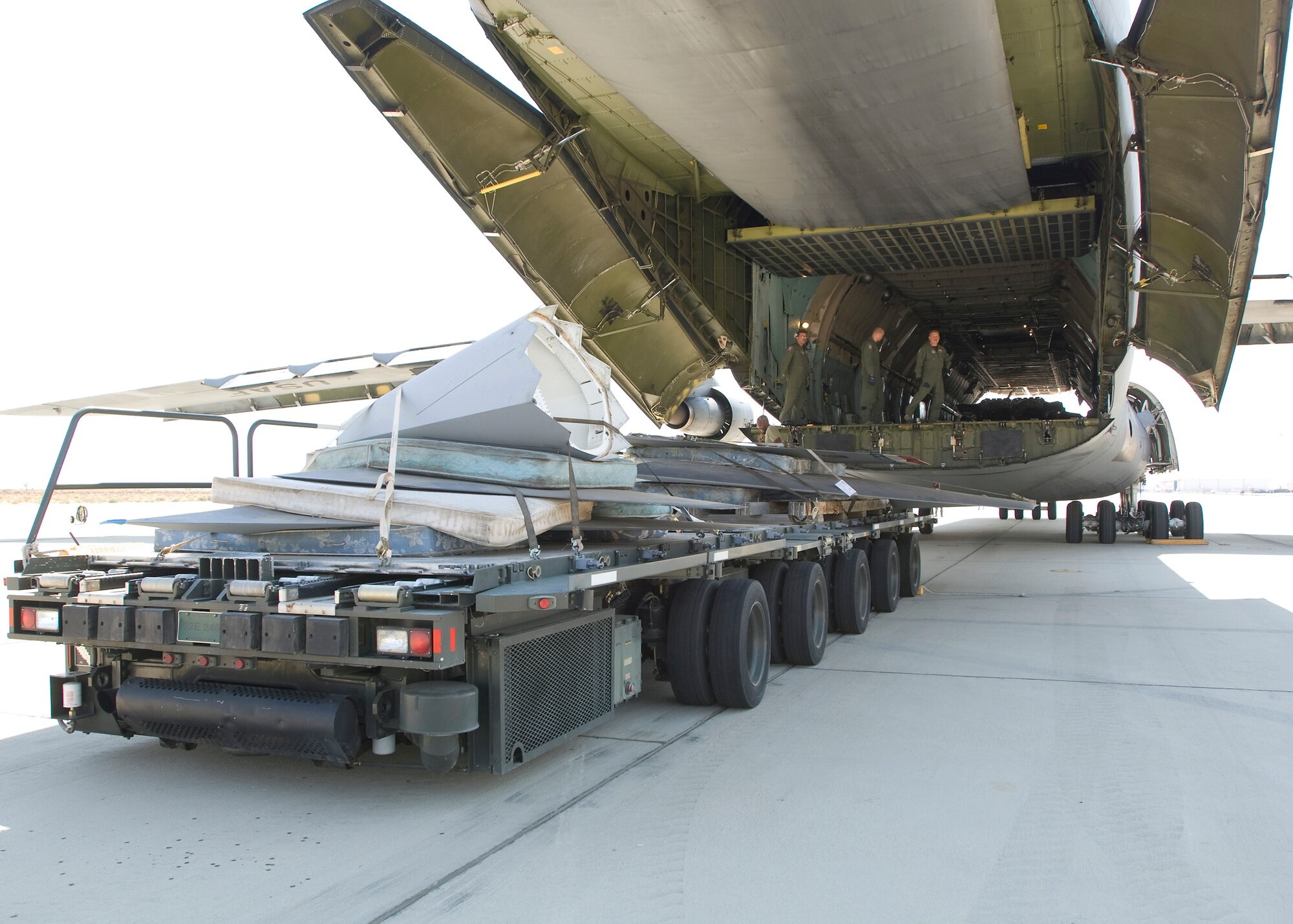 A YF-22 arrives at Edwards AFB Sept. 2. The aircraft was transported here in a C-5 Galaxy for display in the Air Force Flight Test Center Museum. (Air Force photo/Heather Anhalt)