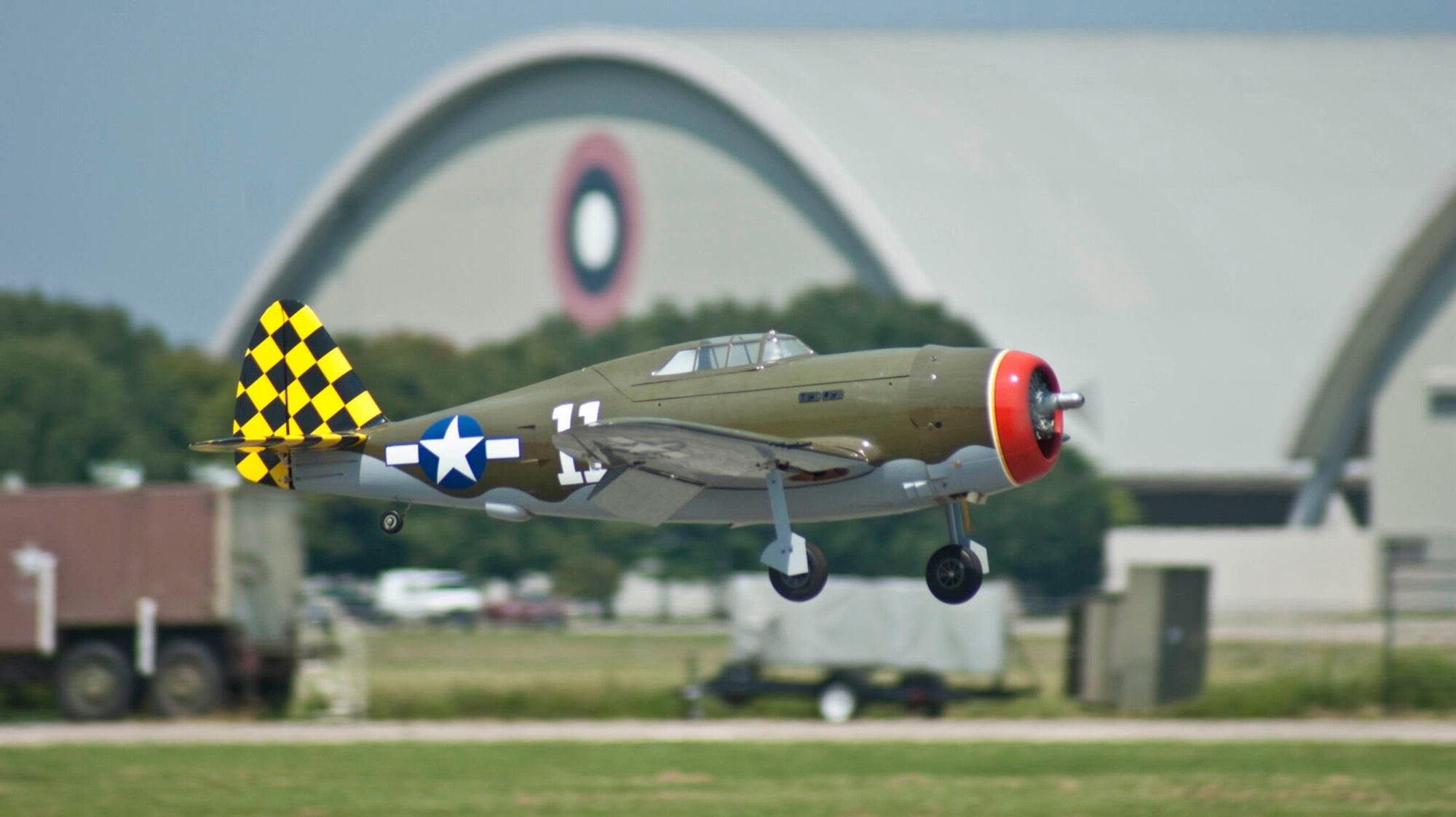 DAYTON, Ohio - A giant scale radio-controlled aircraft comes in for a landing during the 14th annual Giant Scale Radio-Controlled Model Aircraft Air Show at the National Museum of the U.S. Air Force. (U.S. Air Force photo by Dick Brice)