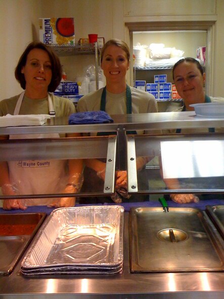 SEYMOUR JOHNSON AIR FORCE BASE, N.C. -- Members of the Air Force Sergeant's Association Chapter 371 volunteer at the Goldsboro Soup Kitchen. Master Sgt. Tonya Darner, chapter president and Senior Master Sgt. Dana Bates, chapter vice-president spent timing helping in early September. AFSA is a non-profit organization representing the professional and personal interests
of more than 135,000 active duty and retired enlisted members of the U.S.
Air Force, Air National Guard and Air Force Reserve. Information about the local chapter can be found at www.afsa371.org