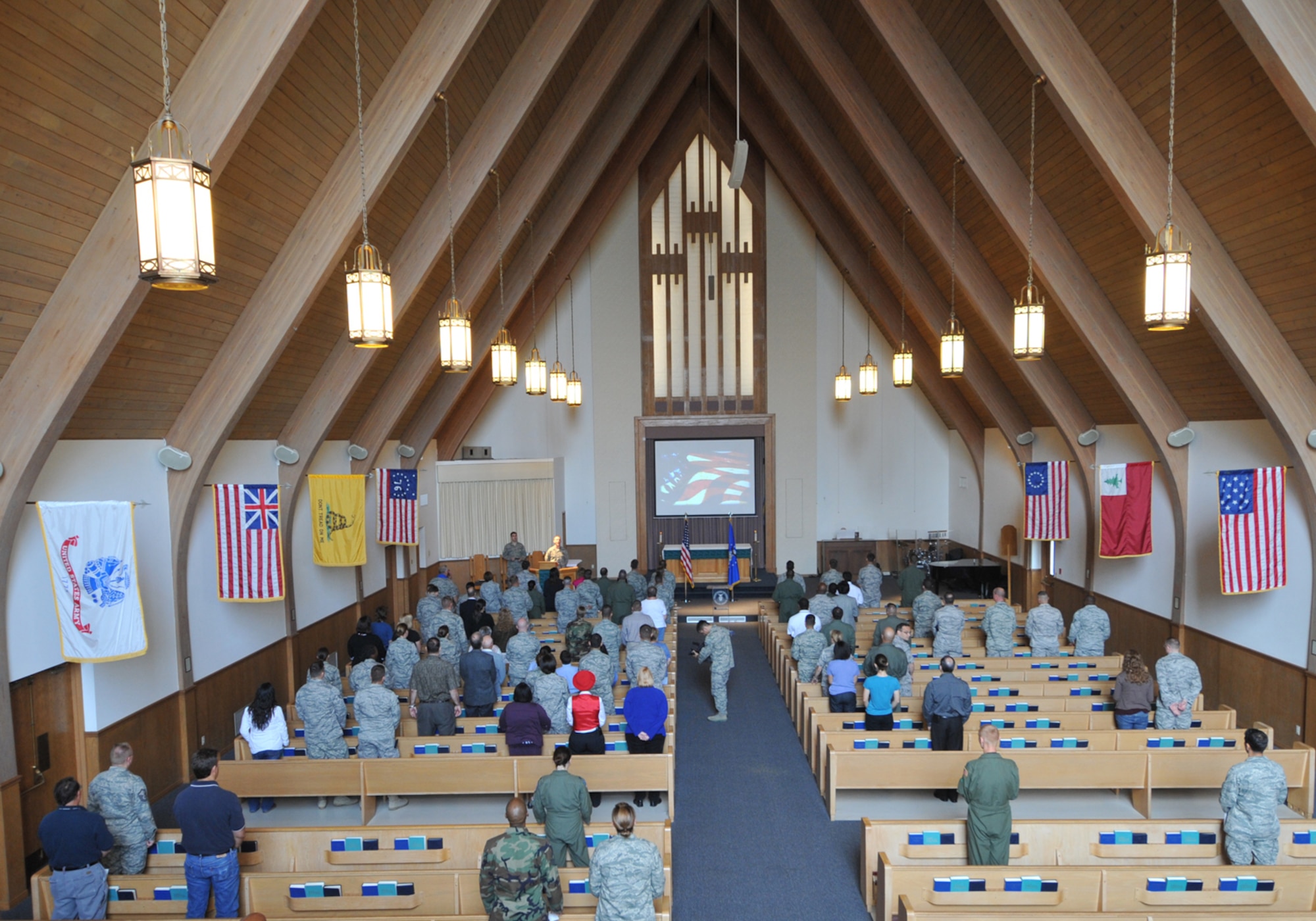 VANDENBERG AIR FORCE BASE, Calif. -- Team V members gather to honor the fallen heroes of 9/11 at a remembrance service held at Chapel I here Sept. 11.(U.S. Air Force photo/Senior Airman Stephanie Longoria)

