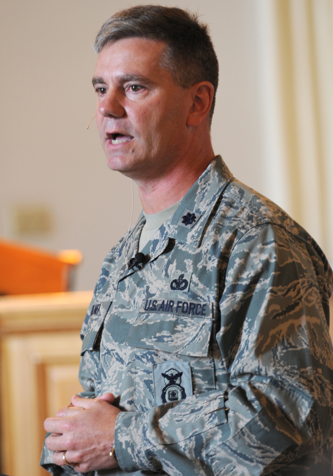 VANDENBERG AIR FORCE BASE, Calif.-- Lt. Col. Joseph Milner, the 30th Security Forces  Squadron commander, shares his thoughts and memories on the events that occurred on 9/11, while he was stationed at the Pentagon. (U.S. Air Force photo/Senior Airman Stephanie Longoria)

